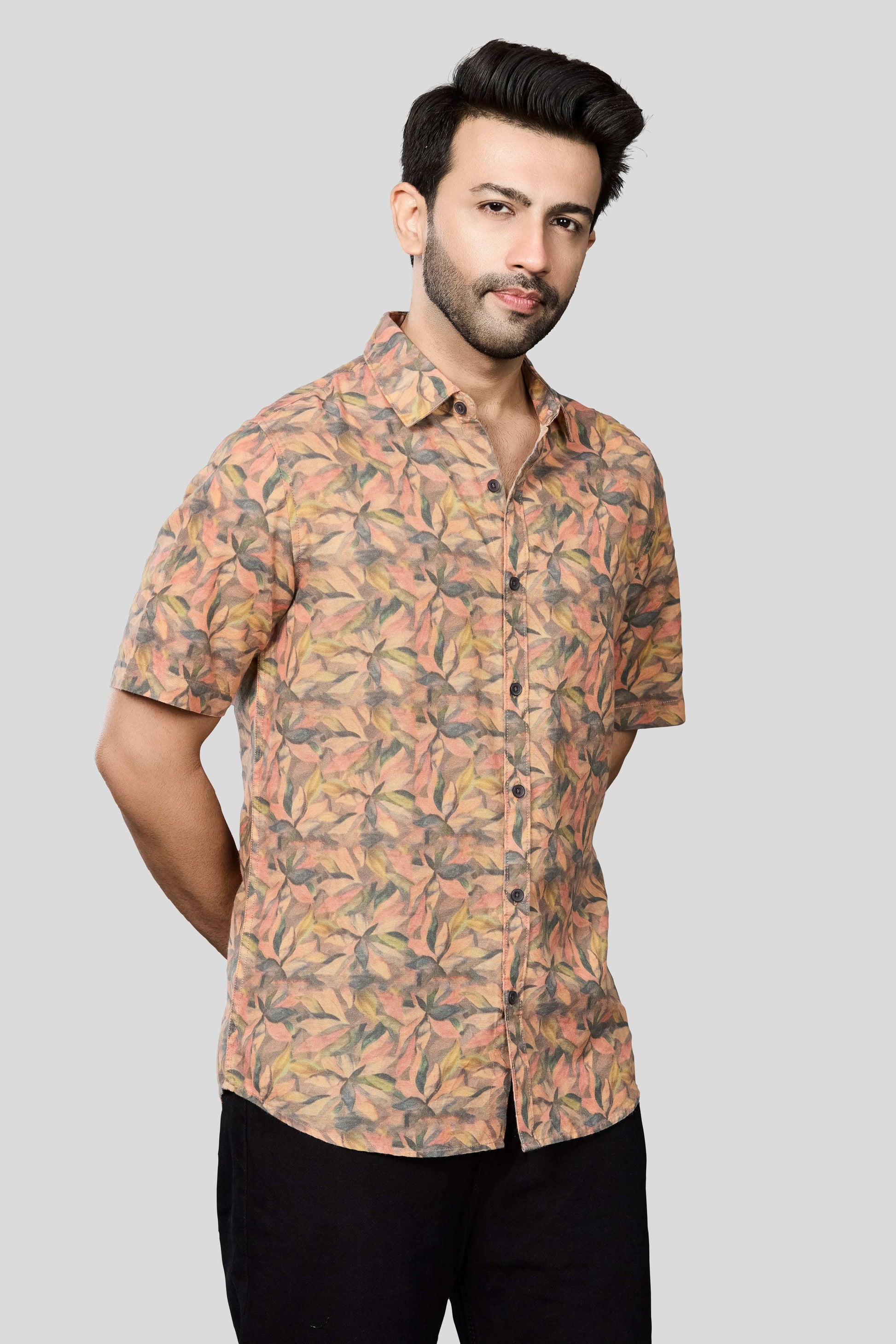 Xkind Orange Linen Printed Shirt  Grab2Buy Xkind Grab2Buy