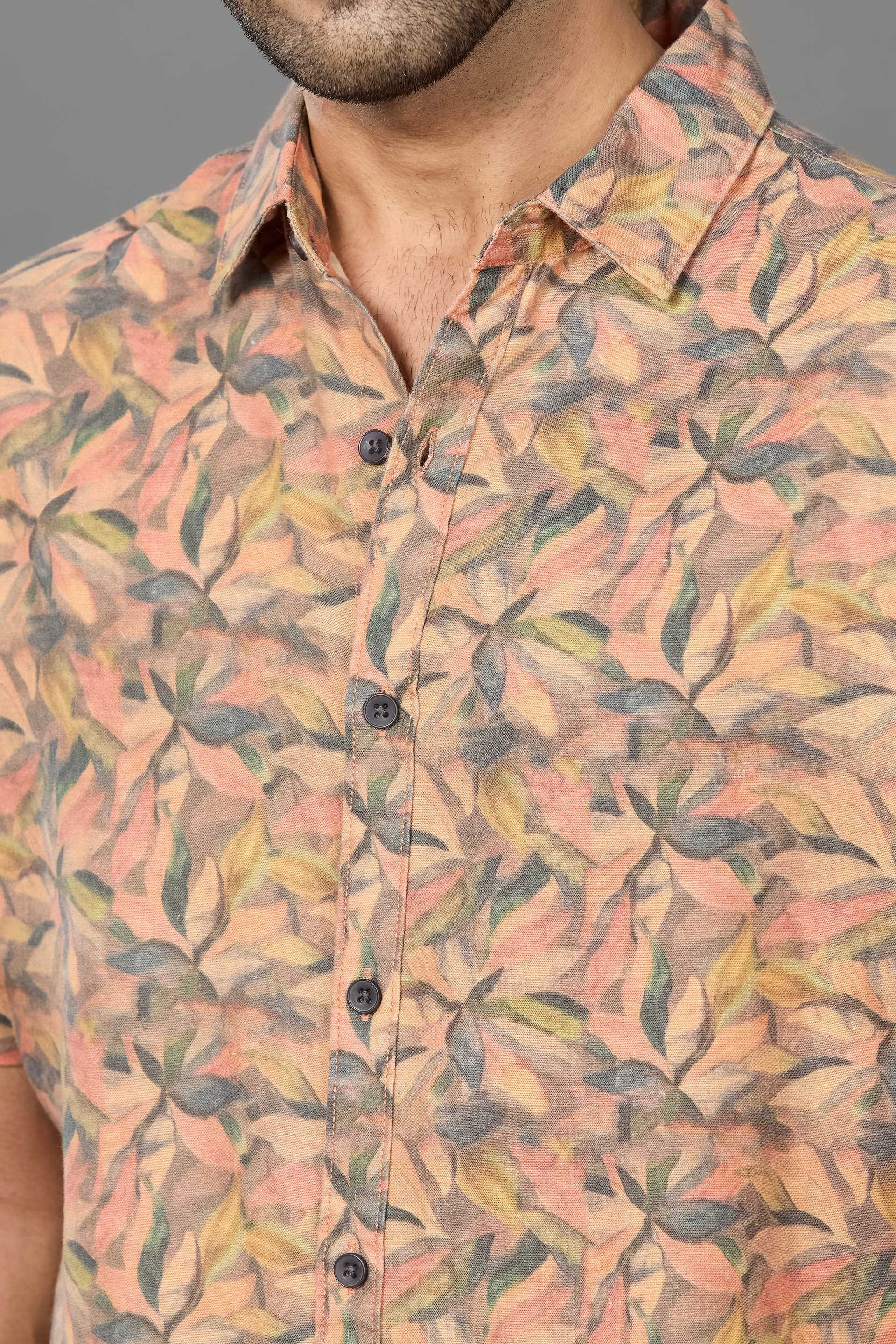 Xkind Orange Linen Printed Shirt  Grab2Buy Xkind Grab2Buy