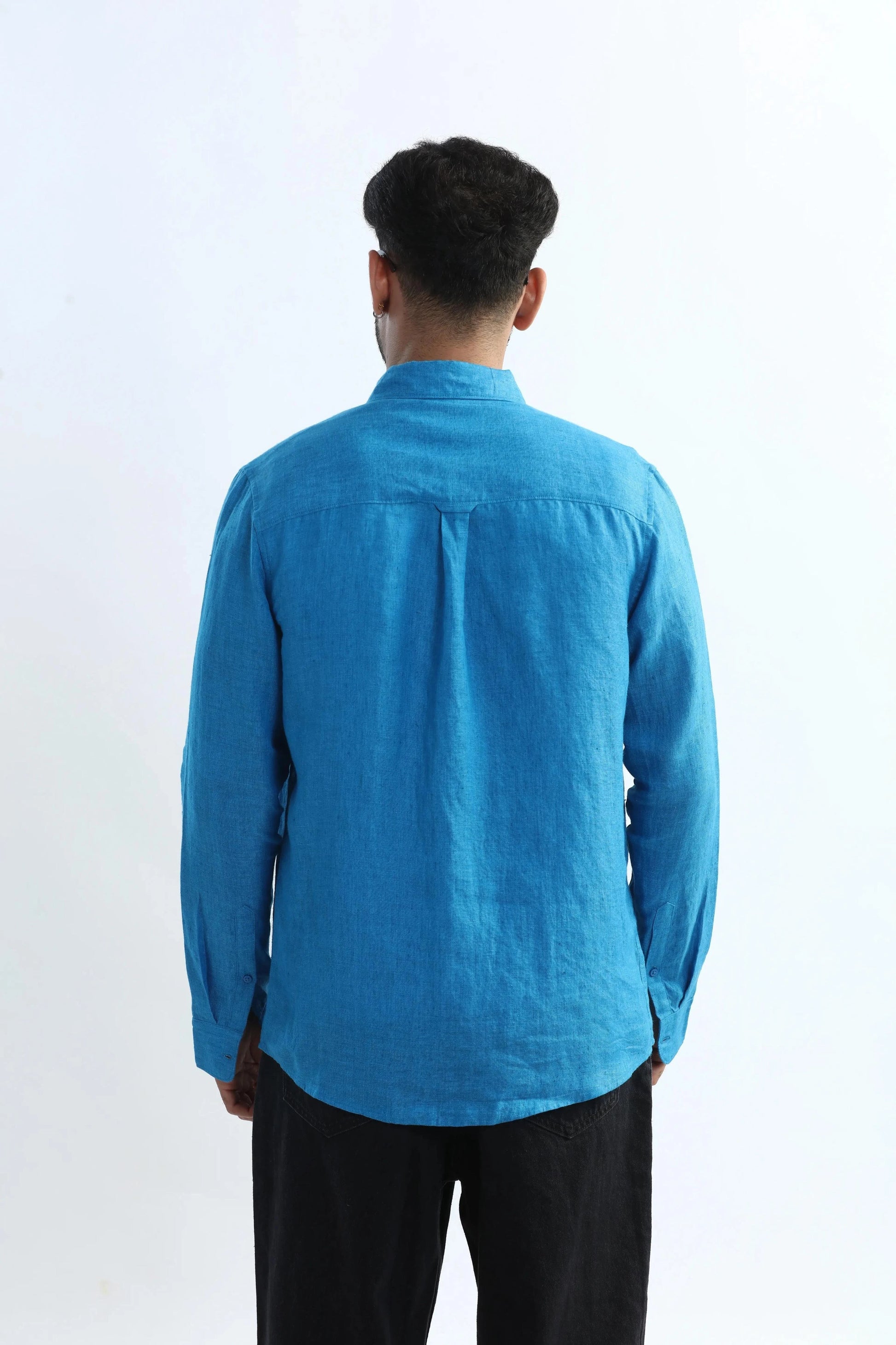 Xkind Blue 100% Pure Linen Button Down Casual Shirt  Grab2Buy Xkind Grab2Buy