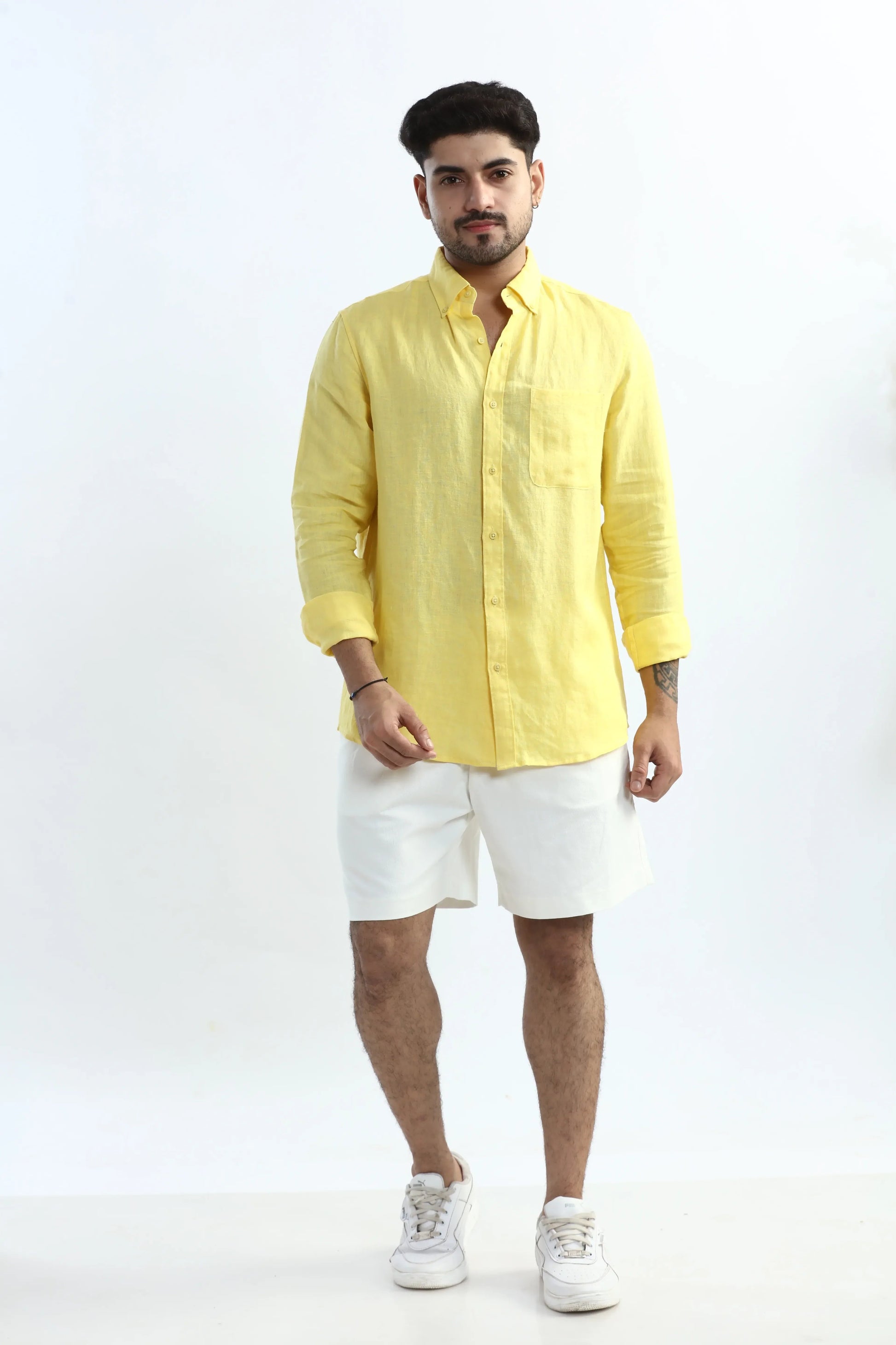 Xkind 100% Pure Linen Buttercup Yellow Button Down Casual Shirt  Grab2Buy Xkind Grab2Buy