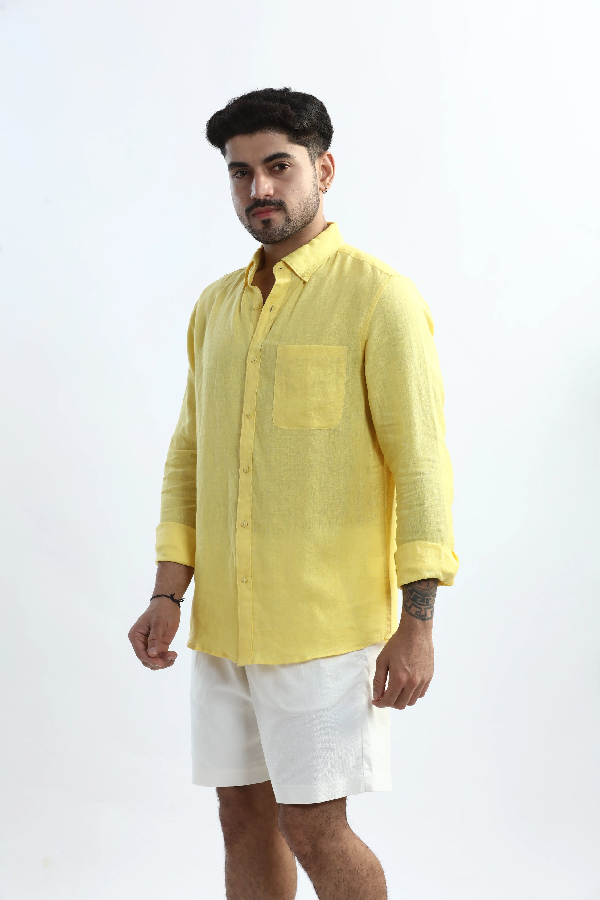 Xkind 100% Pure Linen Buttercup Yellow Button Down Casual Shirt  Grab2Buy Xkind Grab2Buy