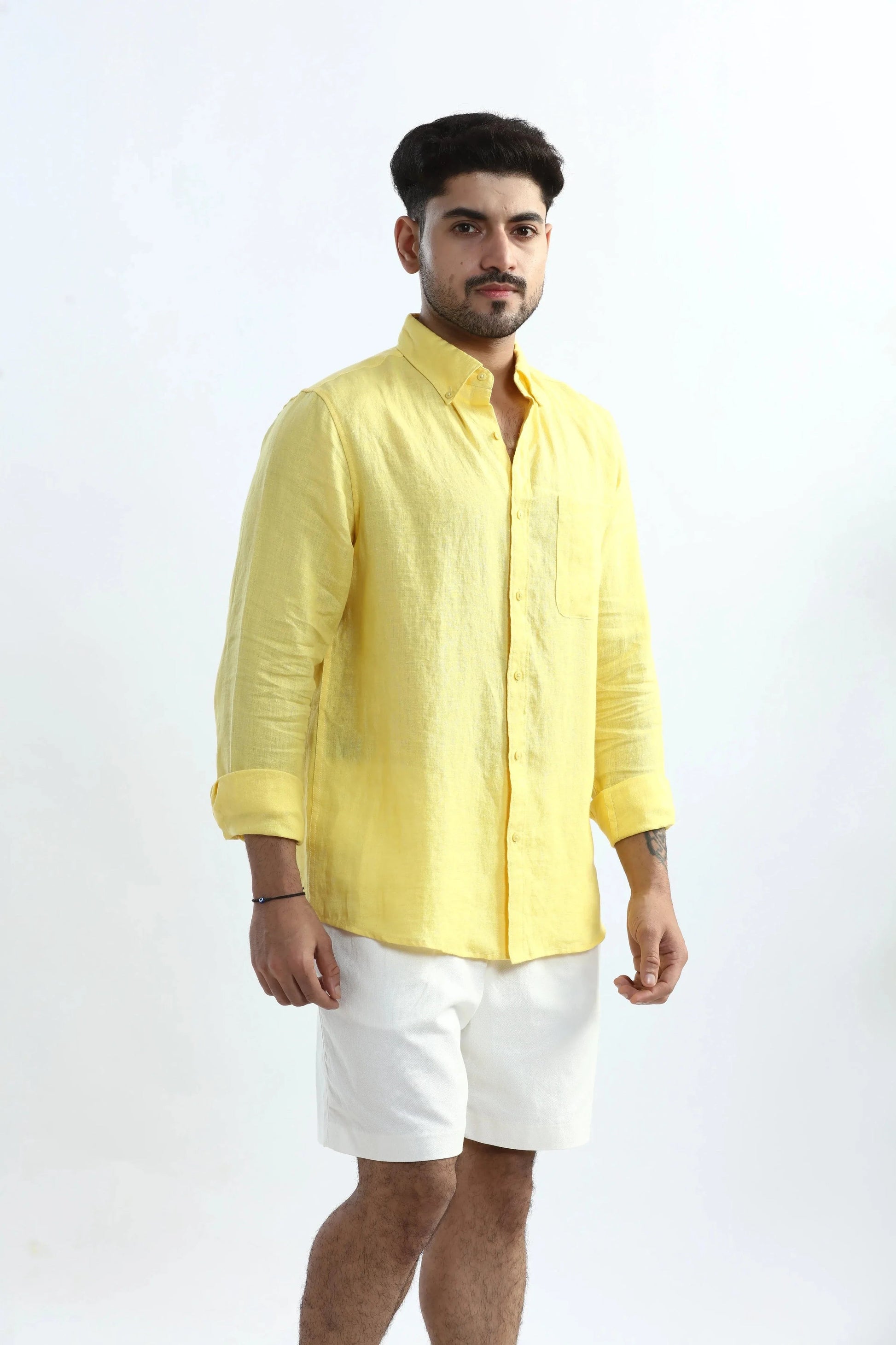 Xkind 100% Pure Linen Buttercup Yellow Button Down Casual Shirt  Grab2Buy Xkind Grab2Buy
