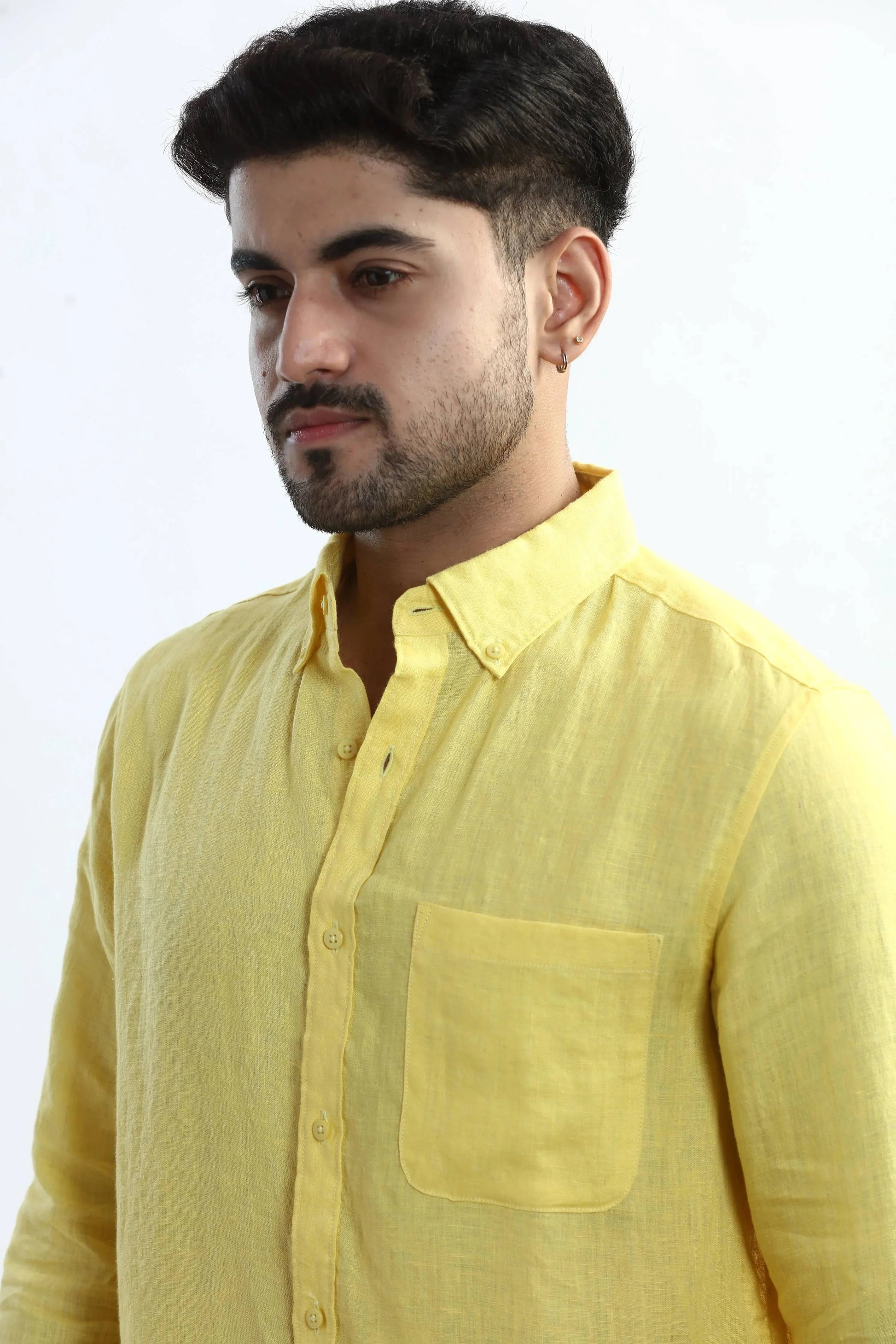 Xkind 100% Pure Linen Buttercup Yellow Button Down Casual Shirt  Grab2Buy Xkind Grab2Buy