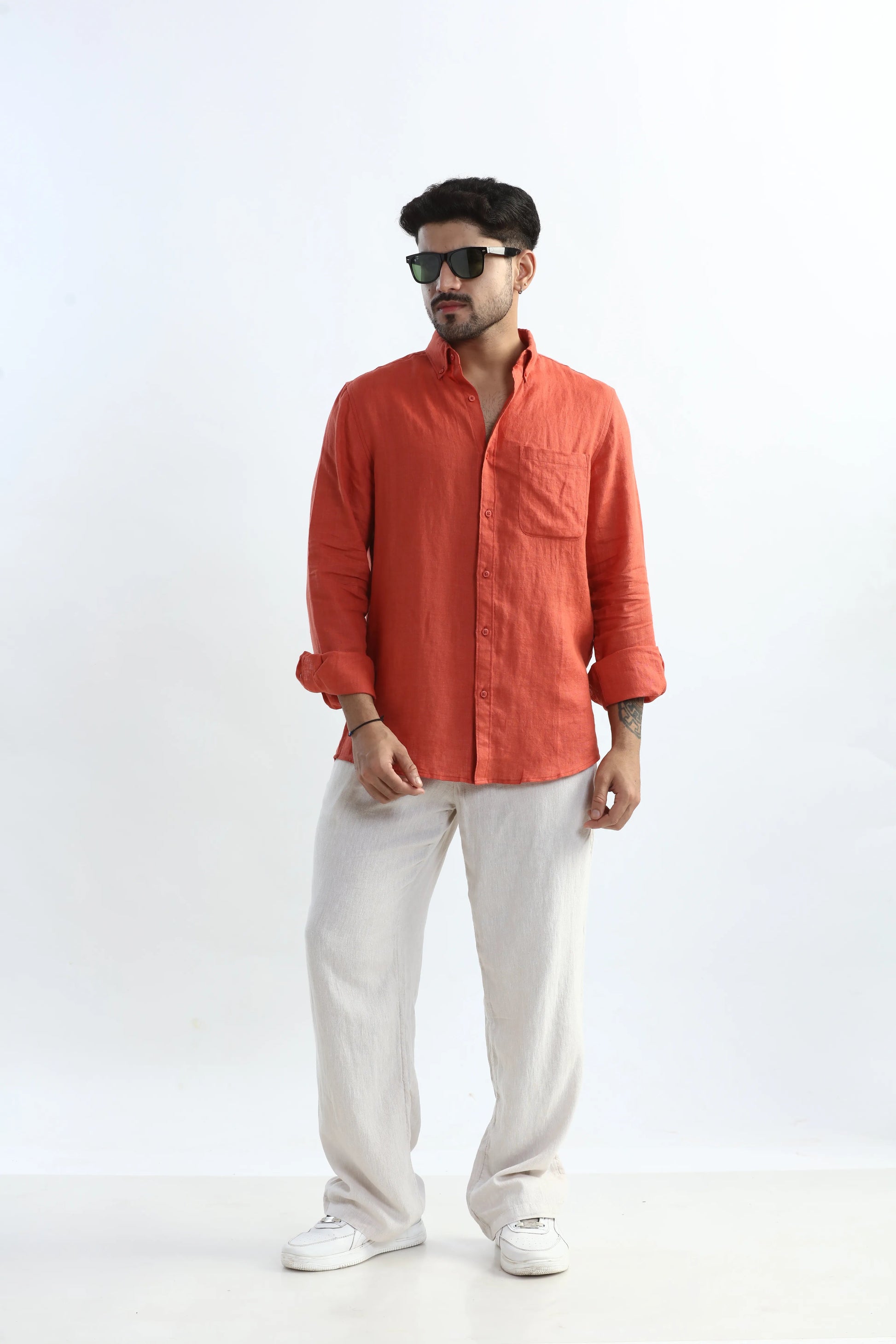 Xkind 100% Pure Linen Rustic Red Button Down Casual Shirt  Grab2Buy Xkind Grab2Buy