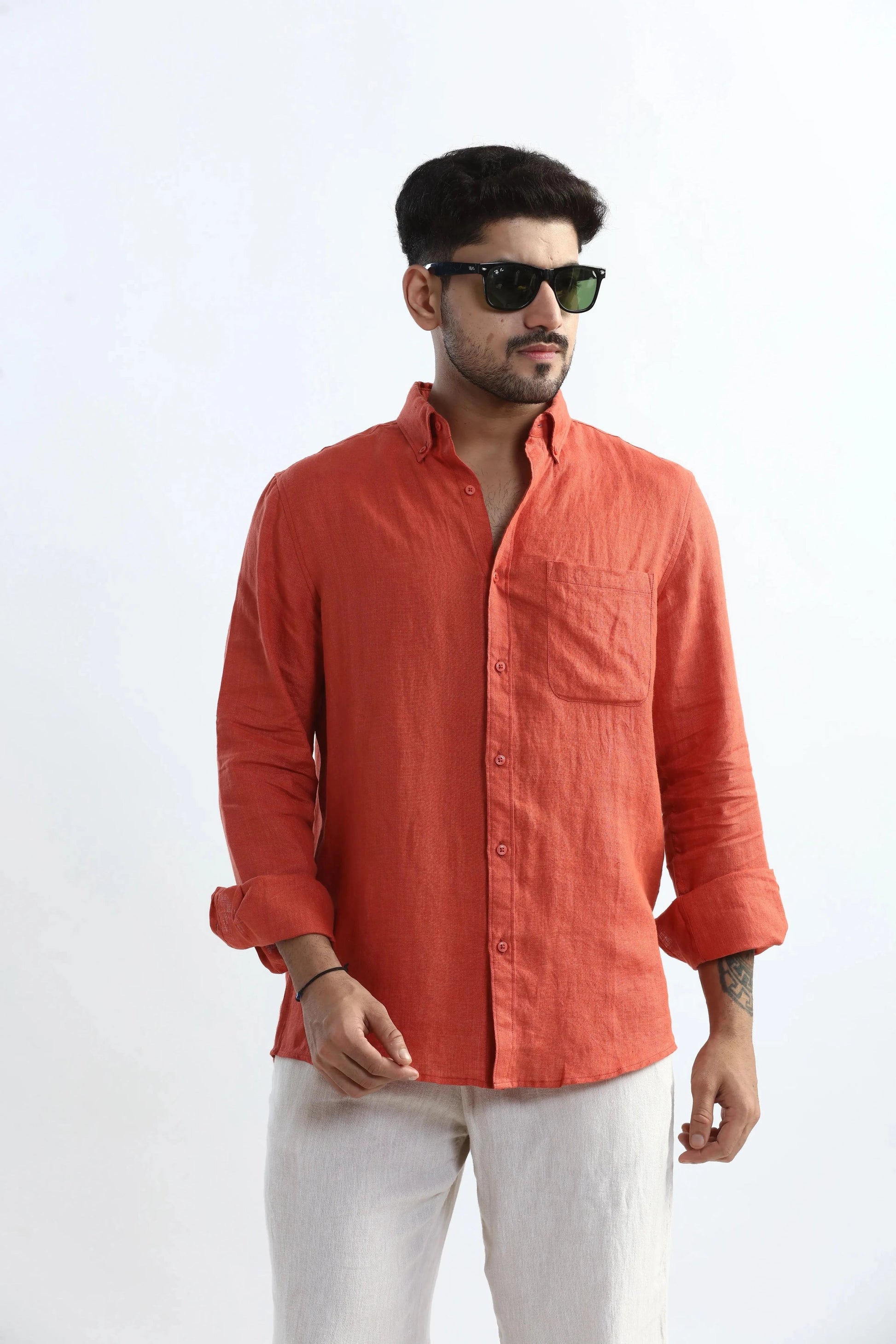 Xkind 100% Pure Linen Rustic Red Button Down Casual Shirt  Grab2Buy Xkind Grab2Buy