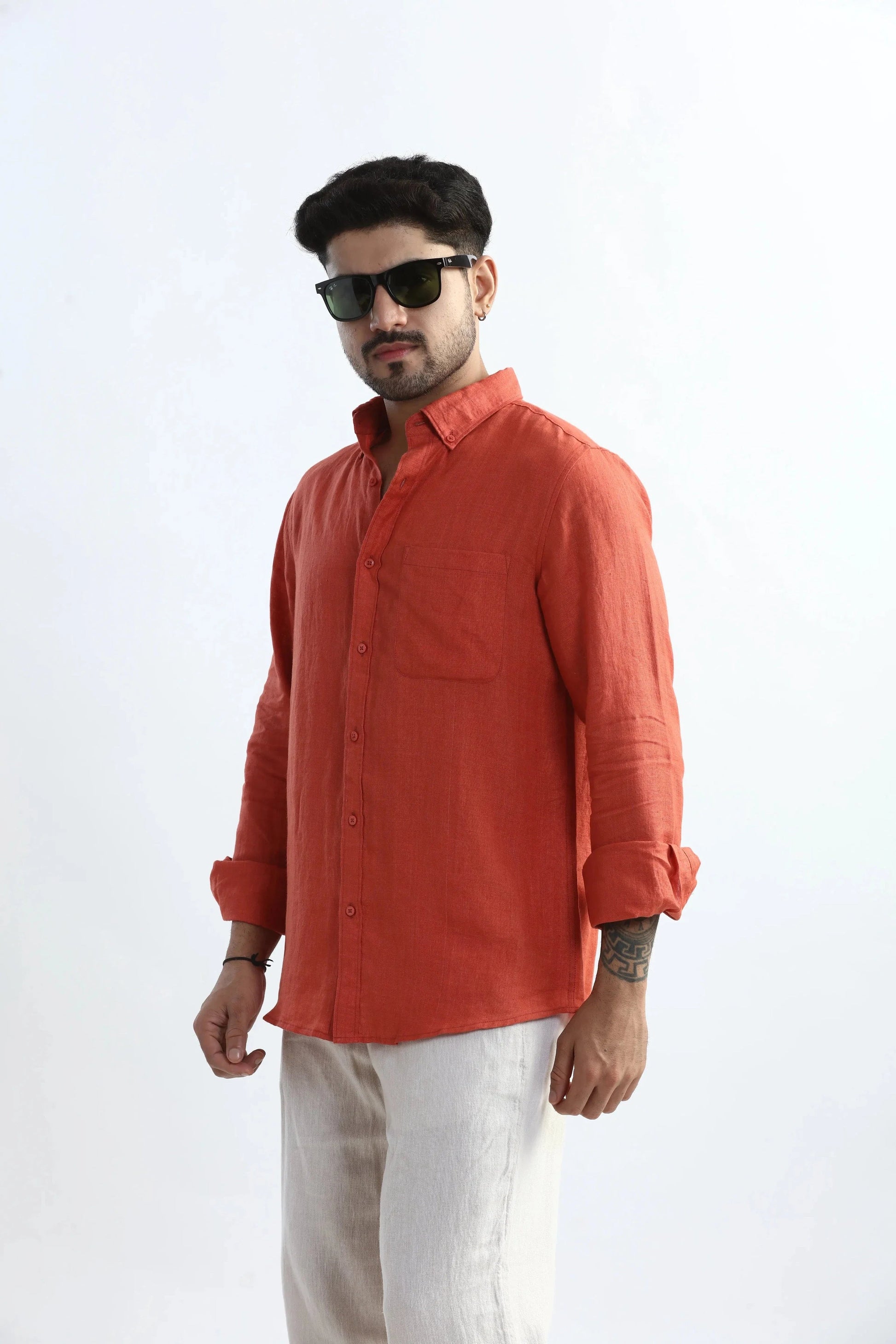 Xkind 100% Pure Linen Rustic Red Button Down Casual Shirt  Grab2Buy Xkind Grab2Buy