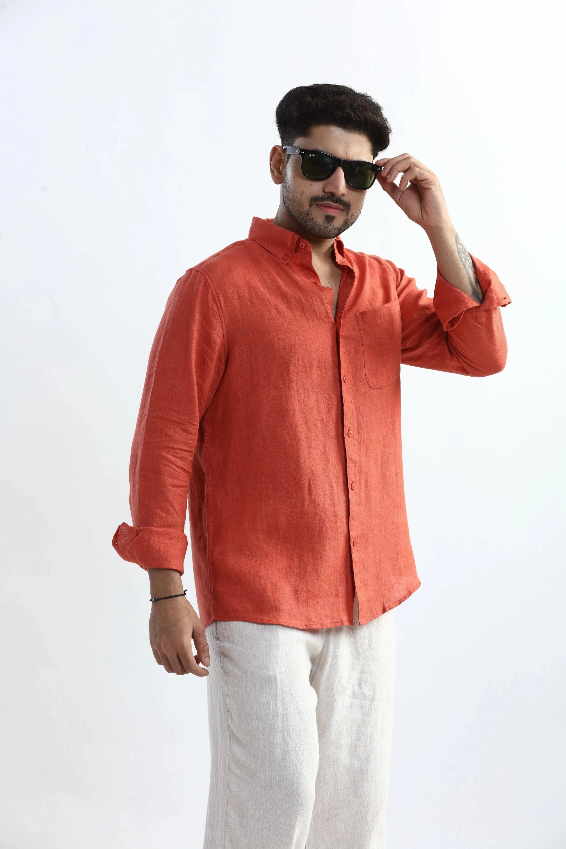 Xkind 100% Pure Linen Rustic Red Button Down Casual Shirt  Grab2Buy Xkind Grab2Buy