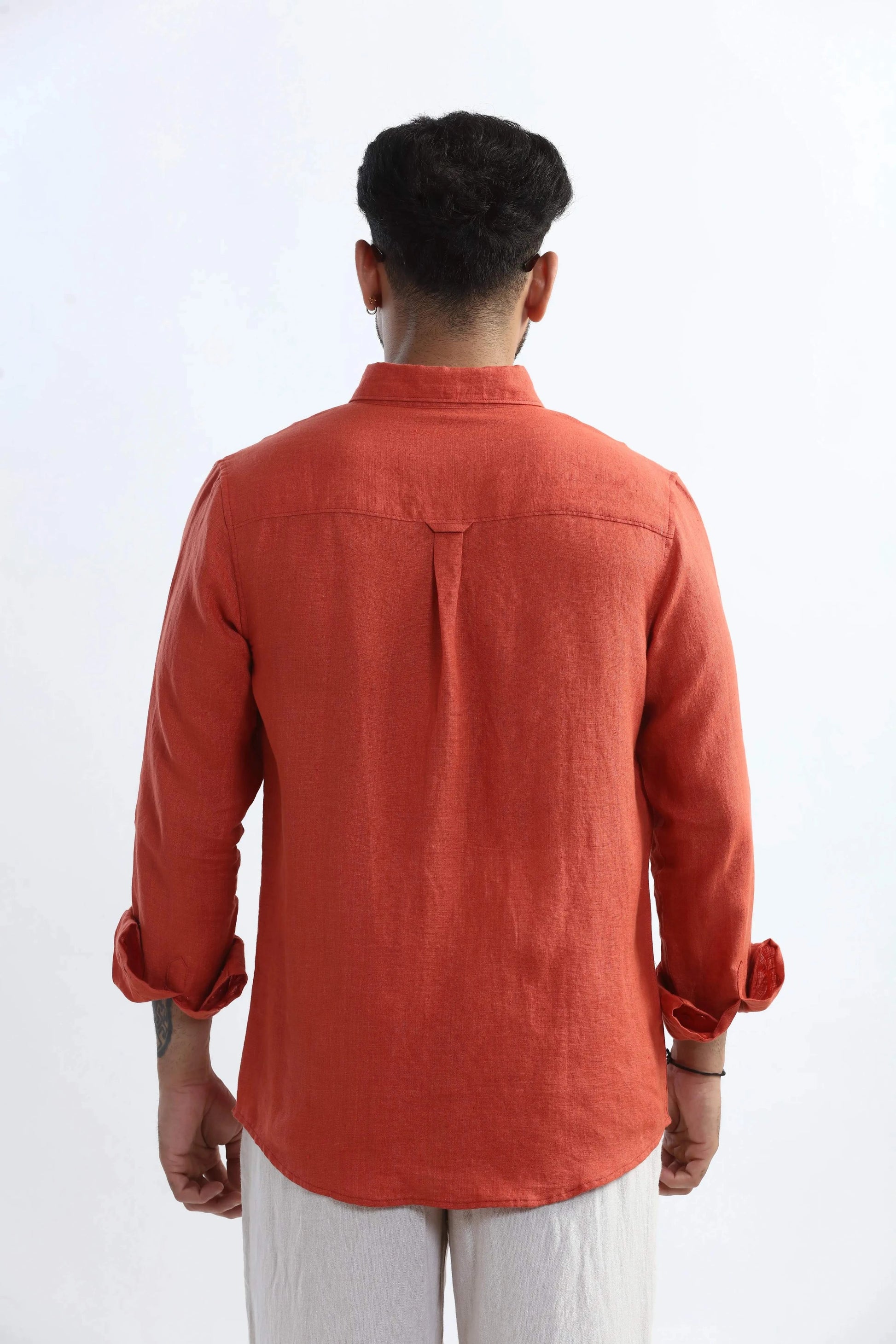 Xkind 100% Pure Linen Rustic Red Button Down Casual Shirt  Grab2Buy Xkind Grab2Buy