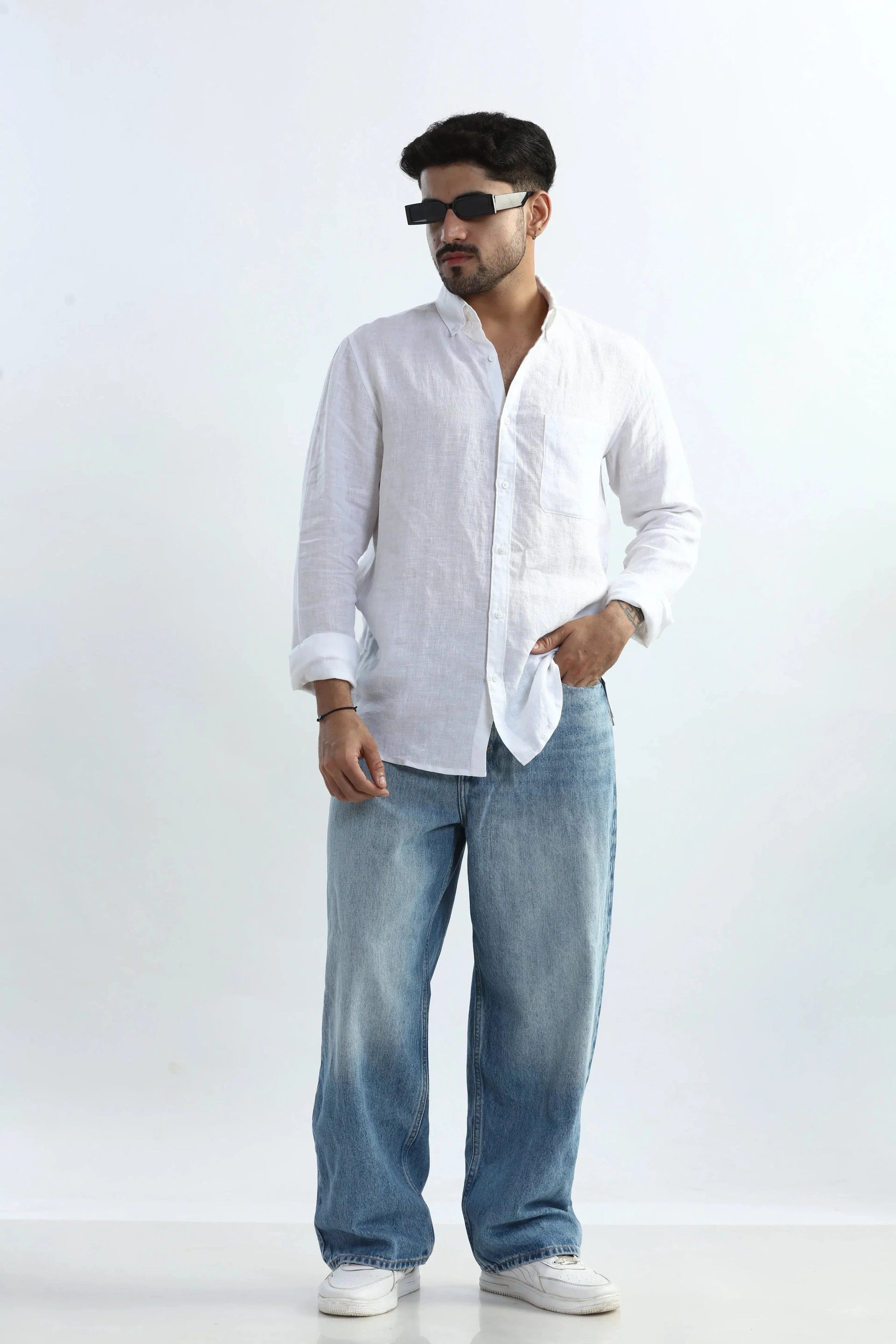 Xkind 100% Pure Linen White Button Down Casual Shirt  Grab2Buy Xkind Grab2Buy