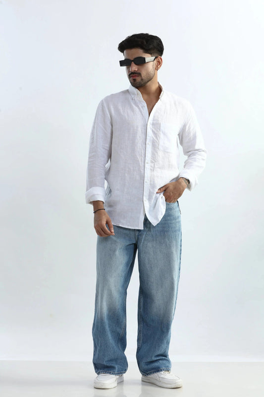 Xkind 100% Pure Linen White Button Down Casual Shirt  Grab2Buy Xkind Grab2Buy