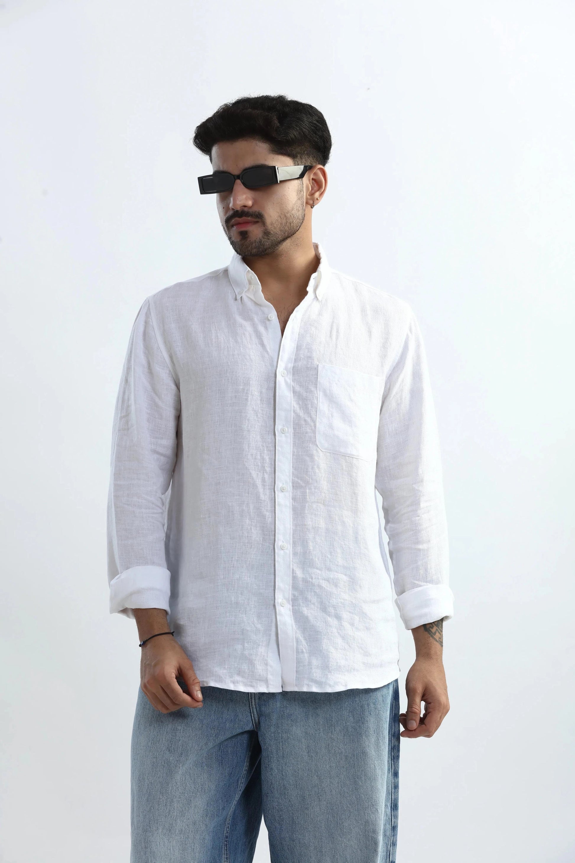 Xkind 100% Pure Linen White Button Down Casual Shirt  Grab2Buy Xkind Grab2Buy