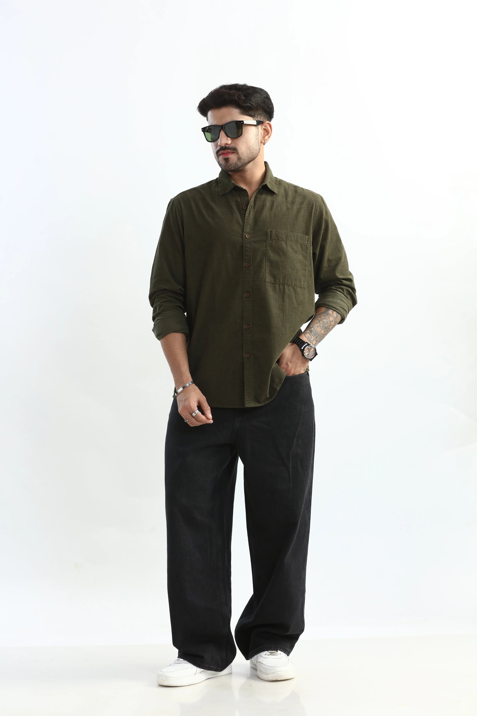 Xkind Olive Green Fine Cord Shirt  Grab2Buy Xkind Grab2Buy