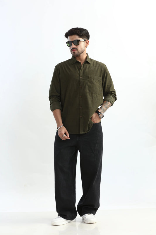 Xkind Olive Green Fine Cord Shirt  Grab2Buy Xkind Grab2Buy