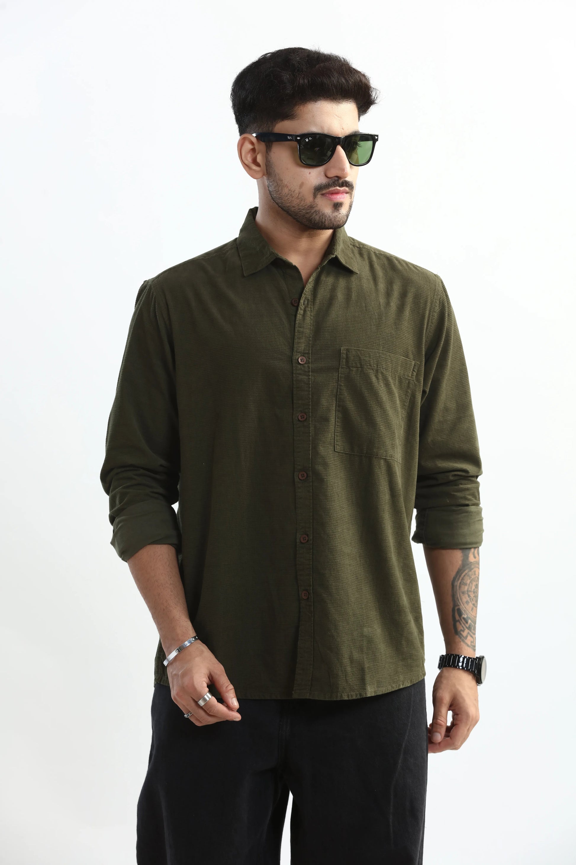 Xkind Olive Green Fine Cord Shirt  Grab2Buy Xkind Grab2Buy