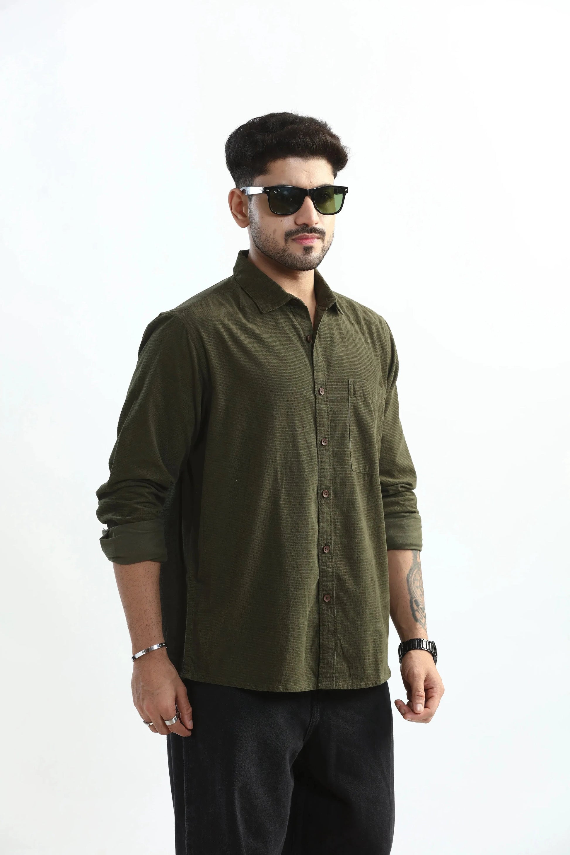 Xkind Olive Green Fine Cord Shirt  Grab2Buy Xkind Grab2Buy