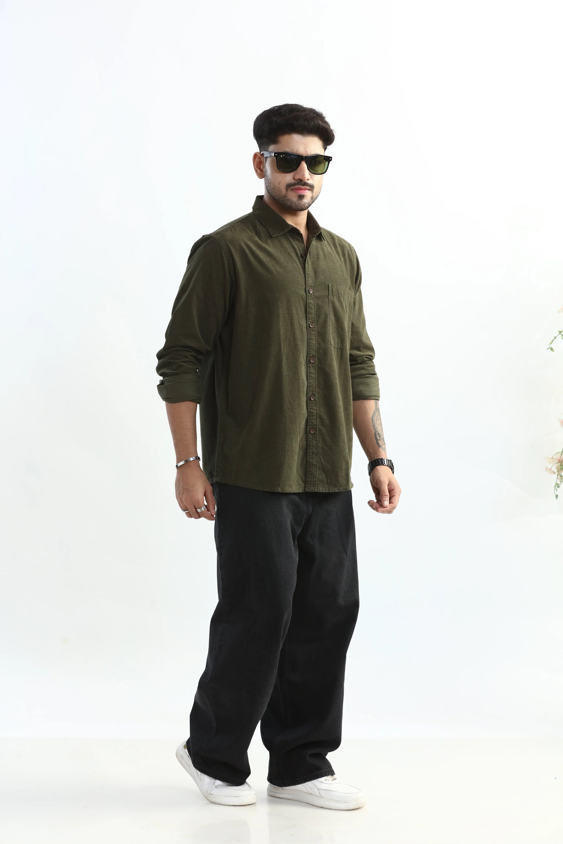 Xkind Olive Green Fine Cord Shirt  Grab2Buy Xkind Grab2Buy