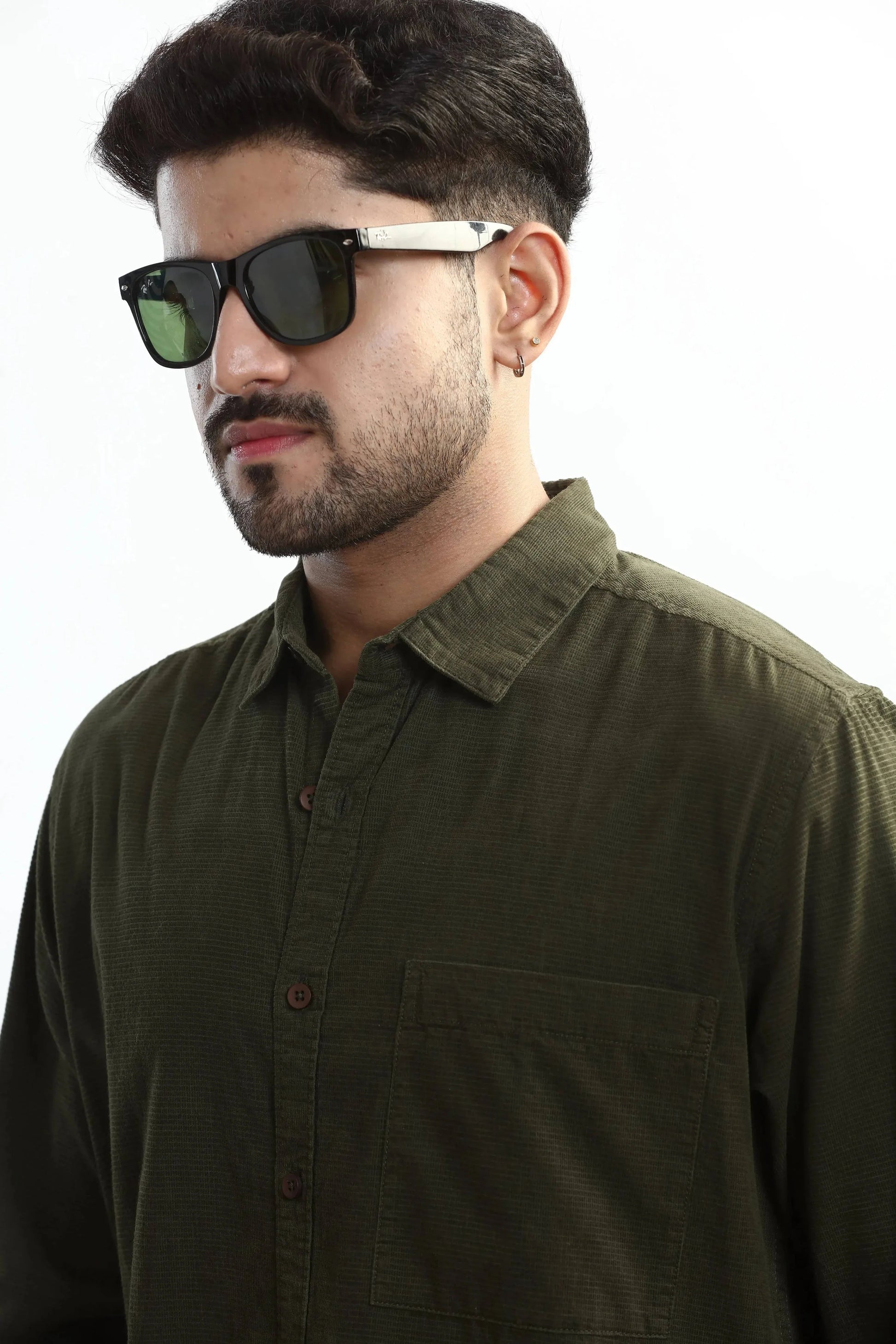 Xkind Olive Green Fine Cord Shirt  Grab2Buy Xkind Grab2Buy