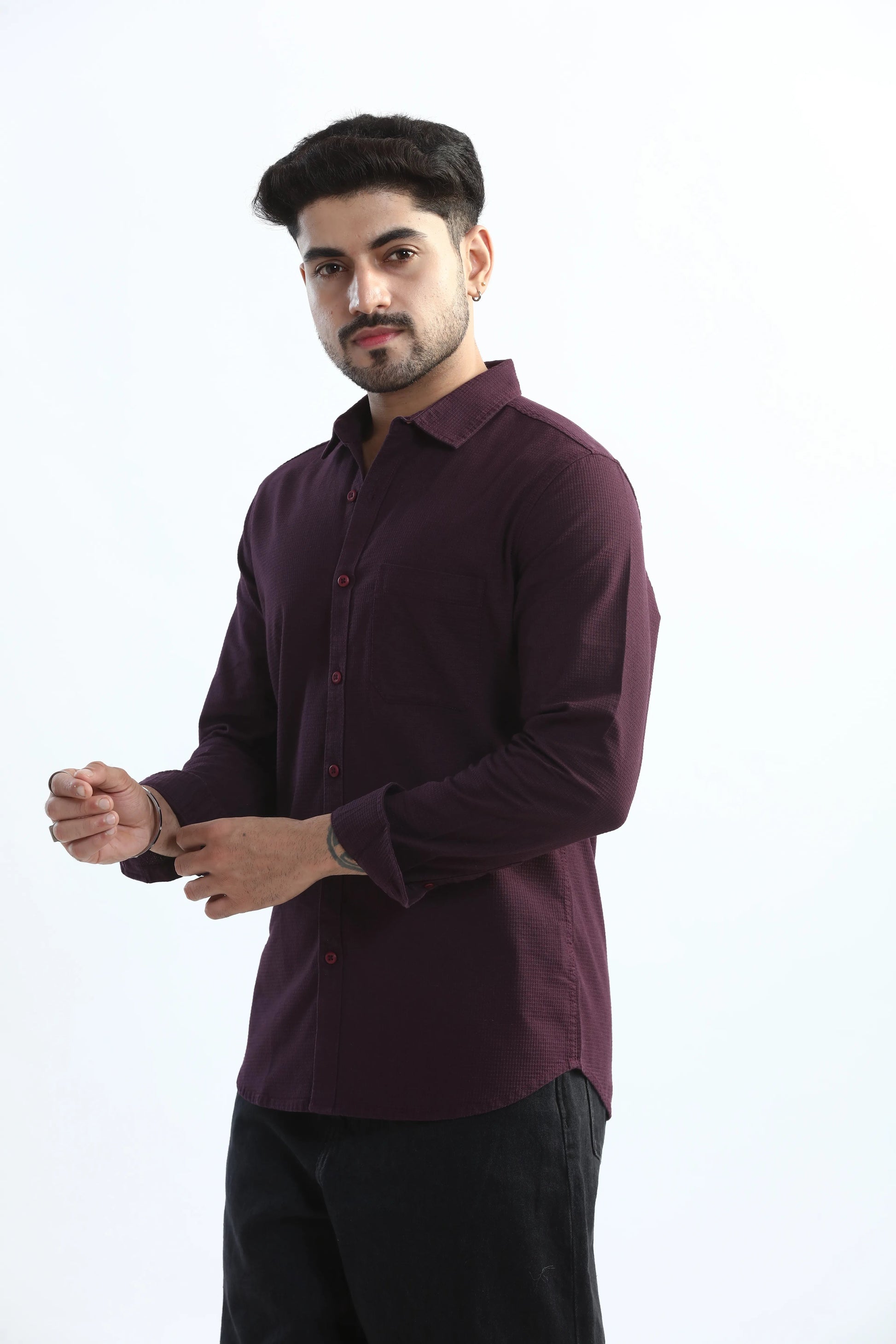Xkind Purple Textured Slim Fit Shirt  Grab2Buy Xkind Grab2Buy