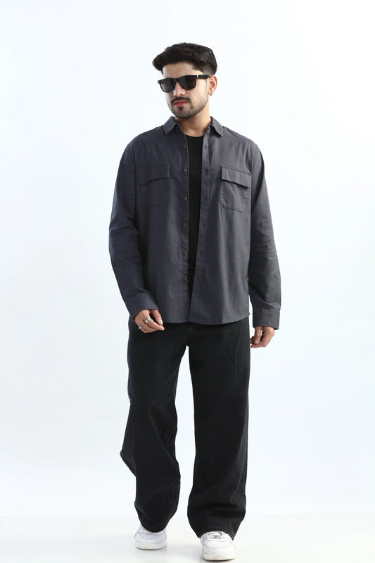 Xkind Dark Grey Textured Regular Fit Shirt/ Overshirt  Grab2Buy Xkind Grab2Buy