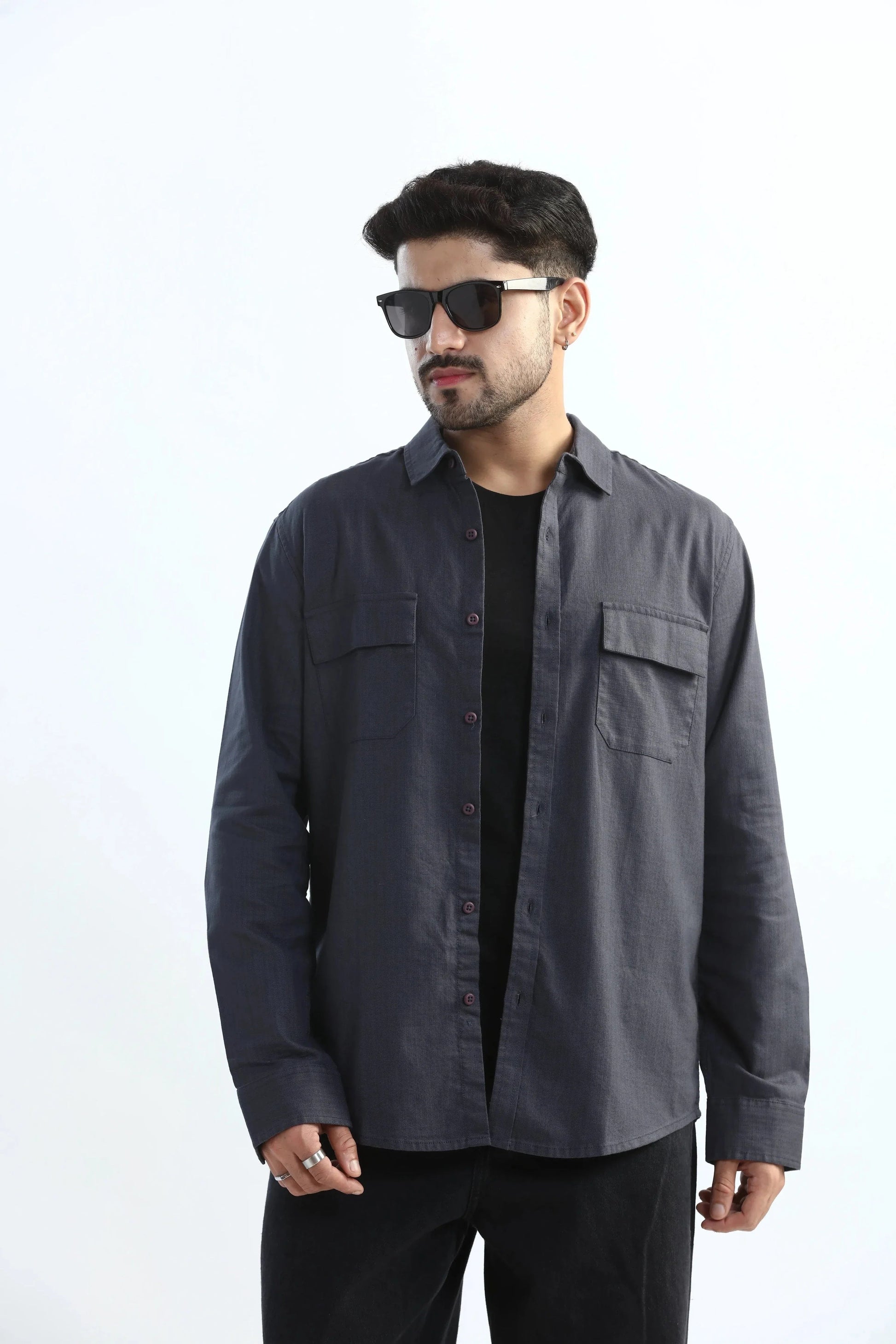 Xkind Dark Grey Textured Regular Fit Shirt/ Overshirt  Grab2Buy Xkind Grab2Buy