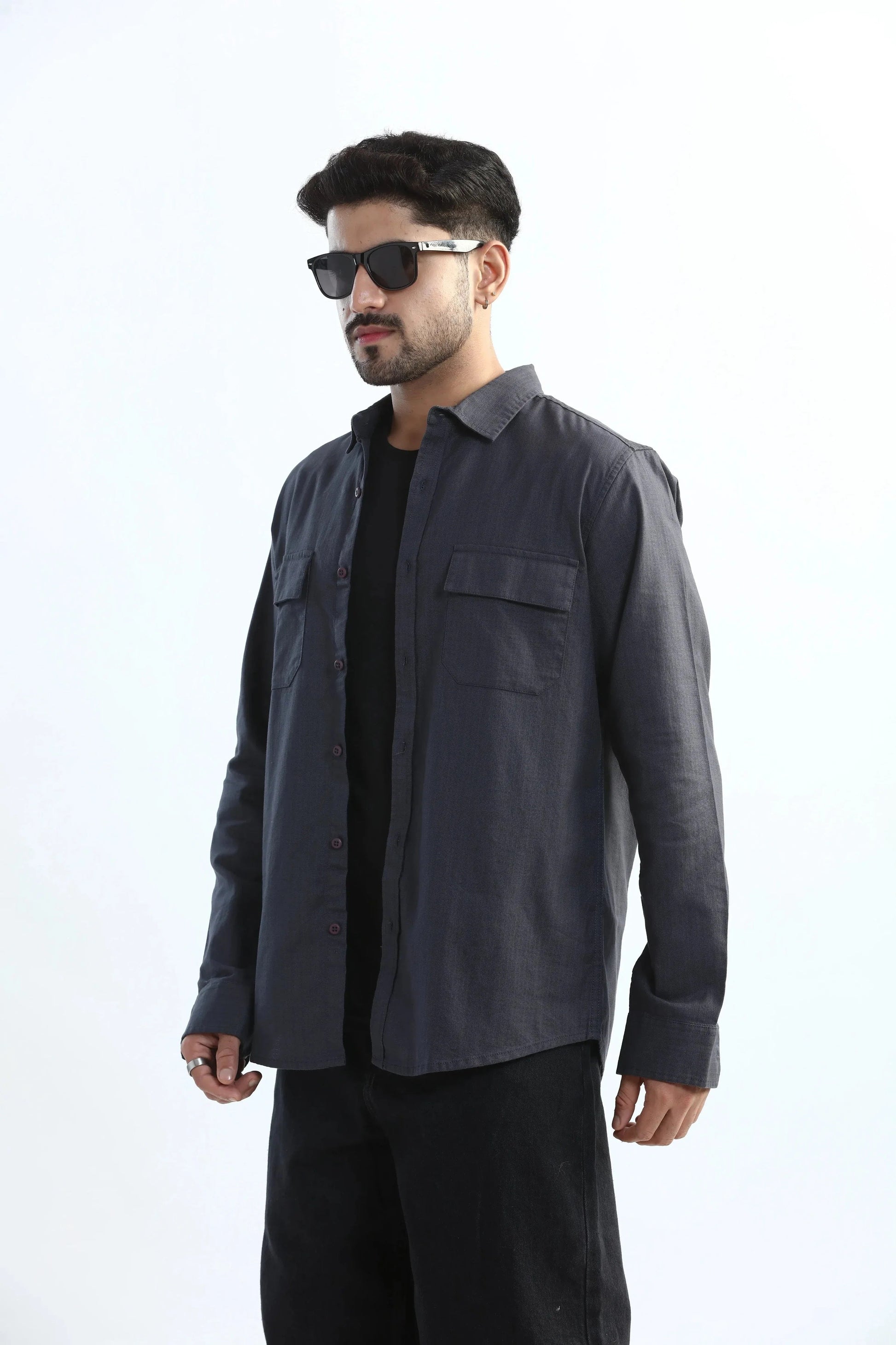 Xkind Dark Grey Textured Regular Fit Shirt/ Overshirt  Grab2Buy Xkind Grab2Buy