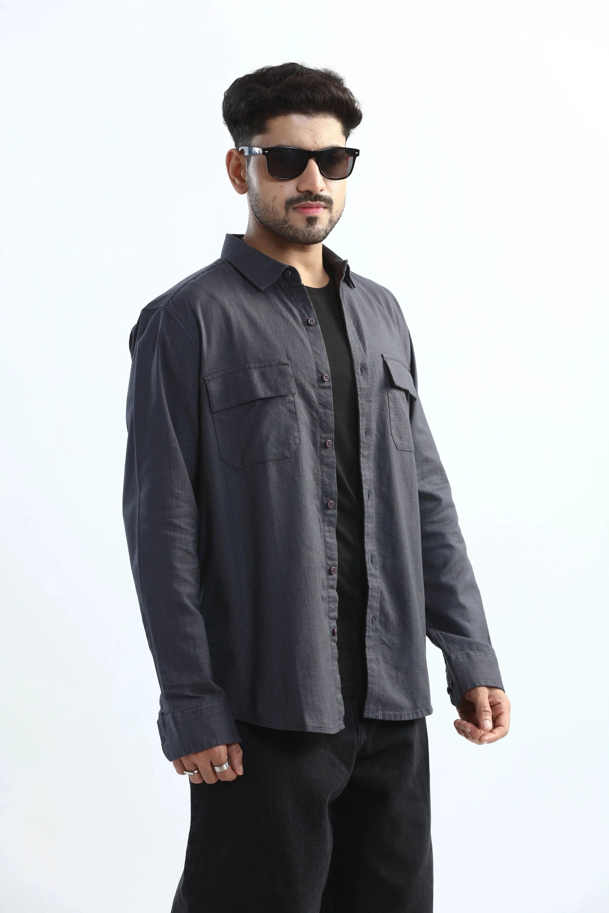 Xkind Dark Grey Textured Regular Fit Shirt/ Overshirt  Grab2Buy Xkind Grab2Buy