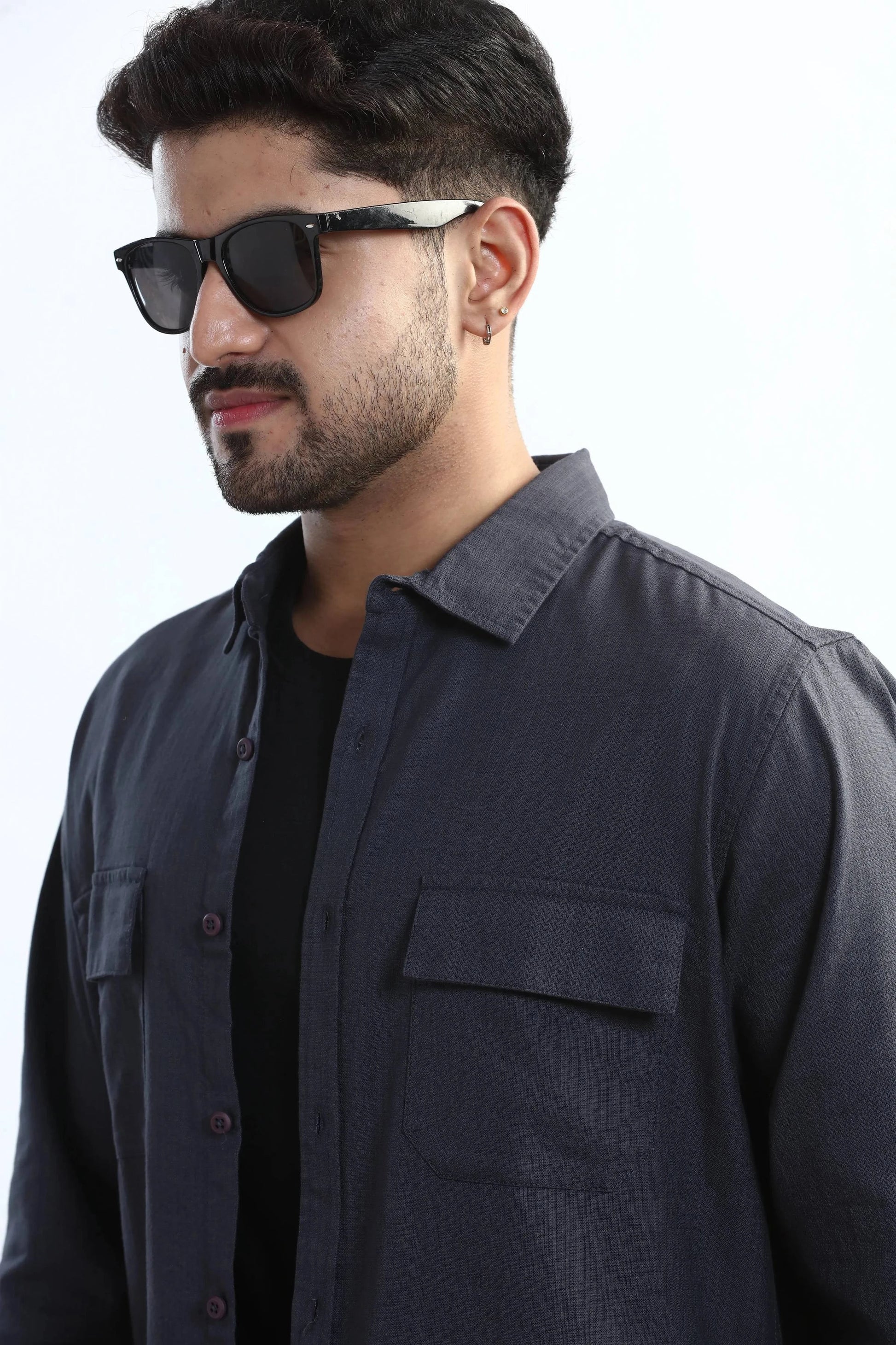 Xkind Dark Grey Textured Regular Fit Shirt/ Overshirt  Grab2Buy Xkind Grab2Buy