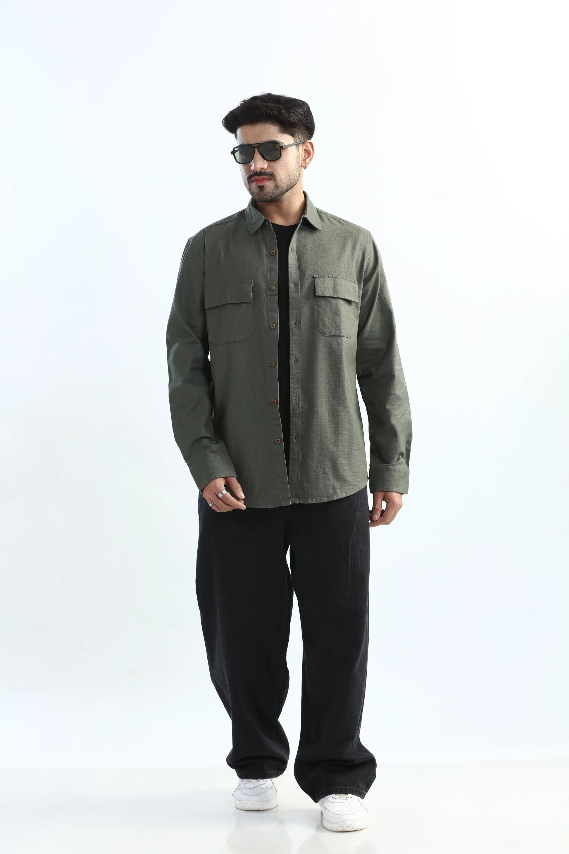 Xkind Dark Green Textured Regular Fit Shirt/ Overshirt  Grab2Buy Xkind Grab2Buy