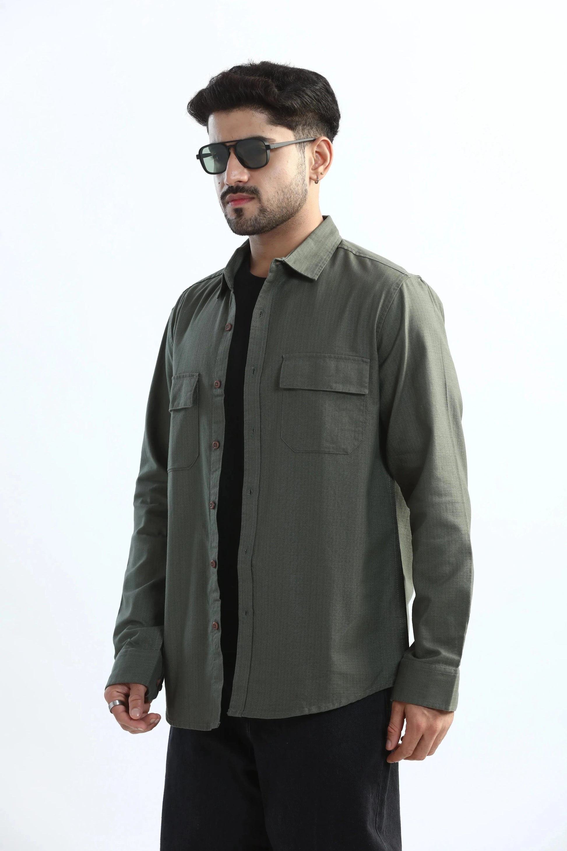 Xkind Dark Green Textured Regular Fit Shirt/ Overshirt  Grab2Buy Xkind Grab2Buy