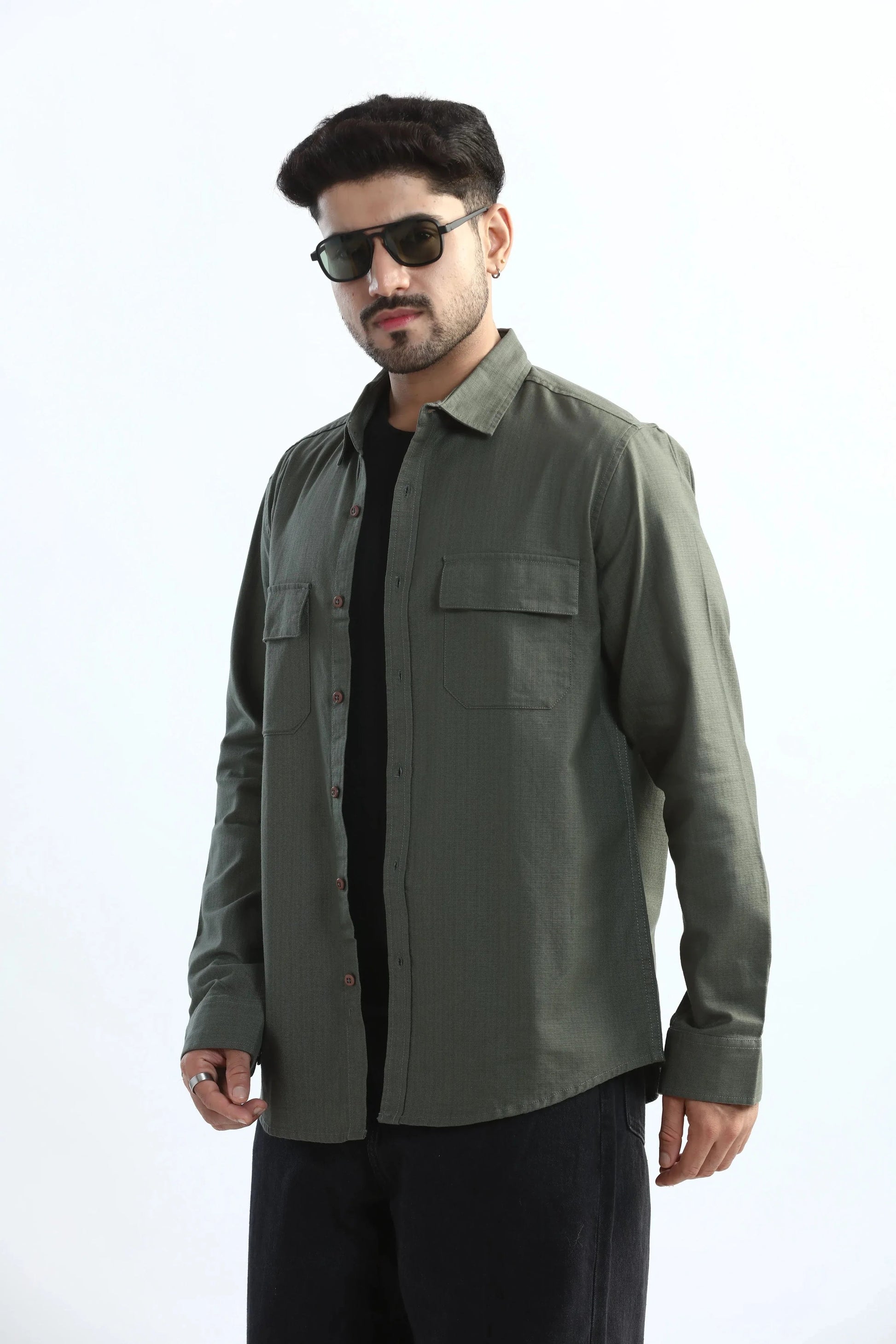 Xkind Dark Green Textured Regular Fit Shirt/ Overshirt  Grab2Buy Xkind Grab2Buy