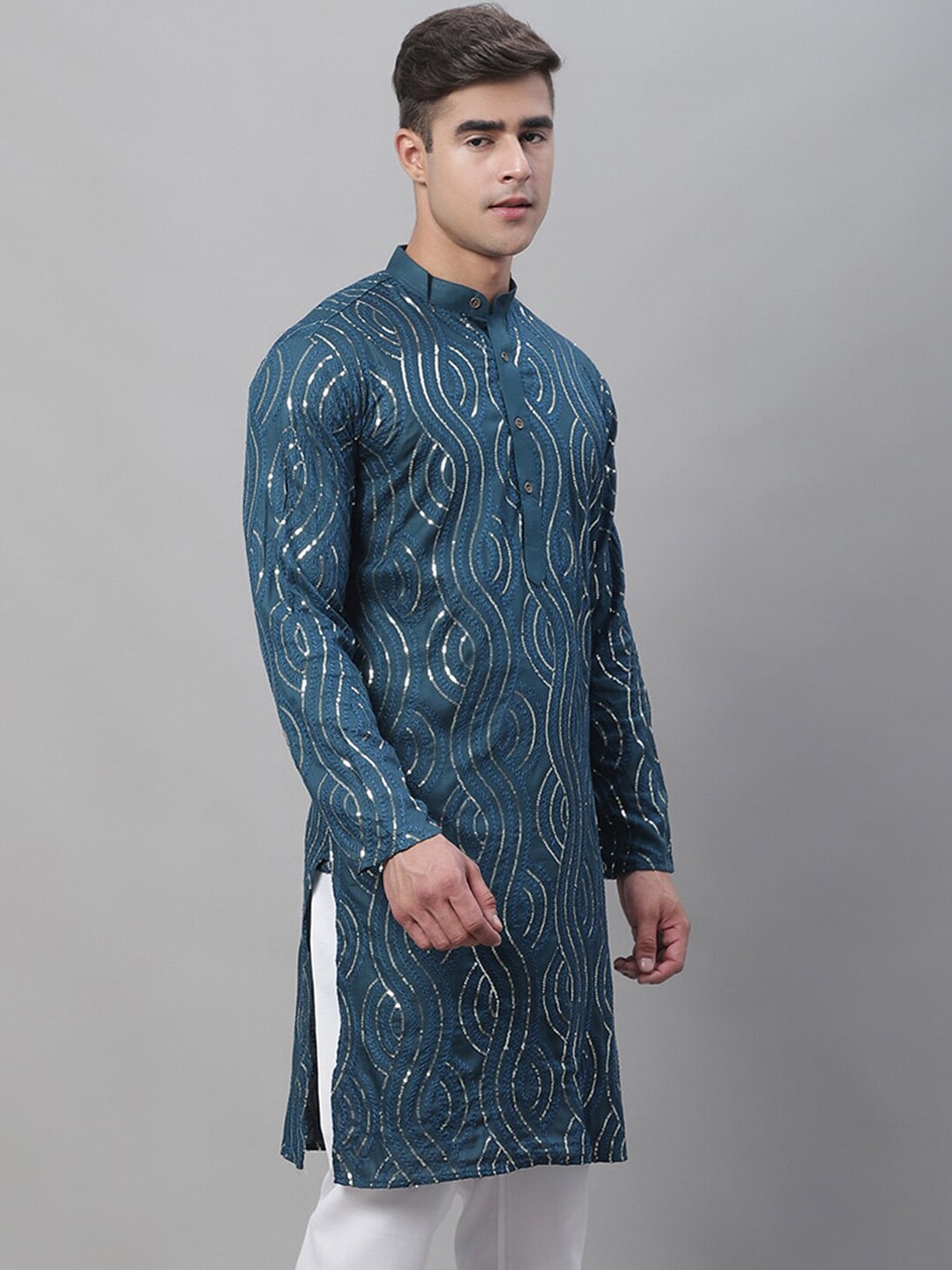 Sojanya Ethnic Motifs Embroidered Sequinned Pure Cotton Kurta 