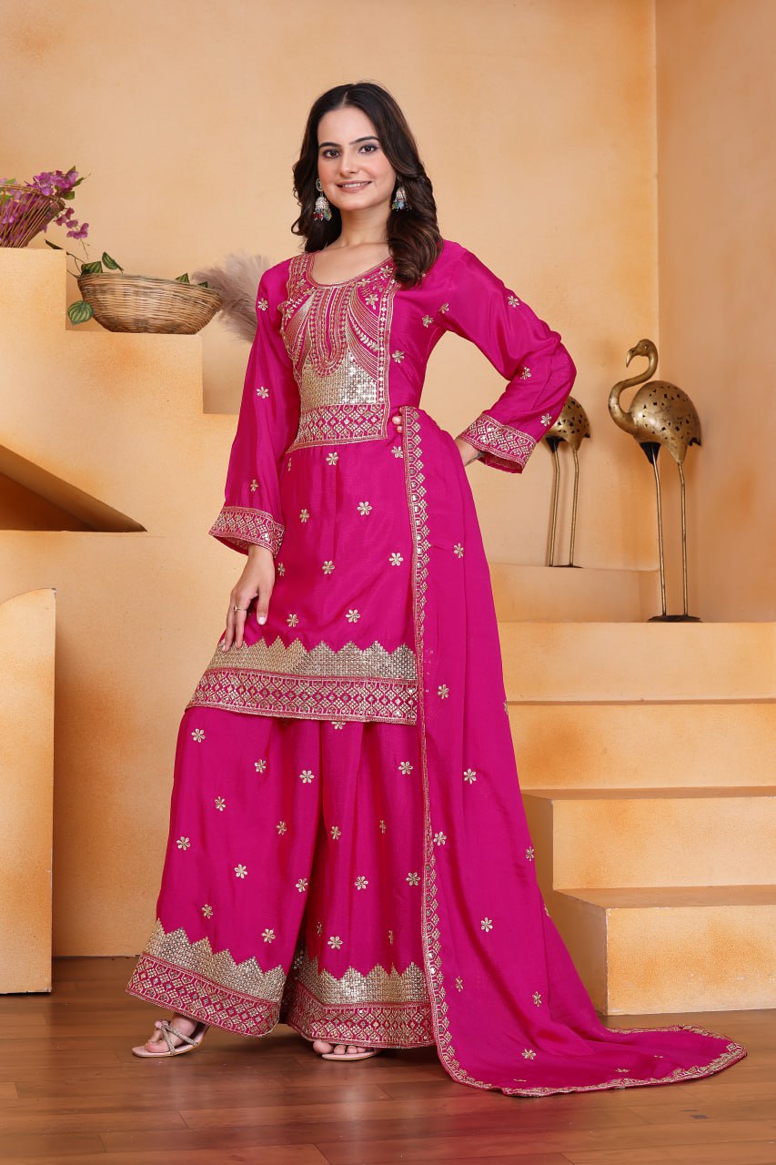 Yash Enterprise Pink Chinon Silk Party Wear Embroidery Suit Set  Grab2Buy Yash Enterprise Grab2Buy