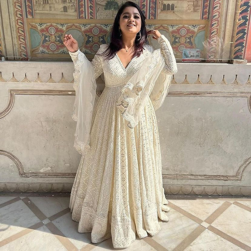 Yash Enterprise Off White Luckhnowi Sequins Work Party Wear Suit Set  Grab2Buy Yash Enterprise Grab2Buy