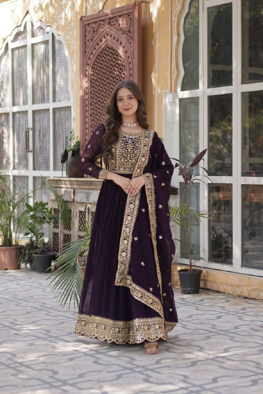 Yash Enterprise Wine Georgette Party Wear Embroidery Suit Set  Grab2Buy Yash Enterprise Grab2Buy
