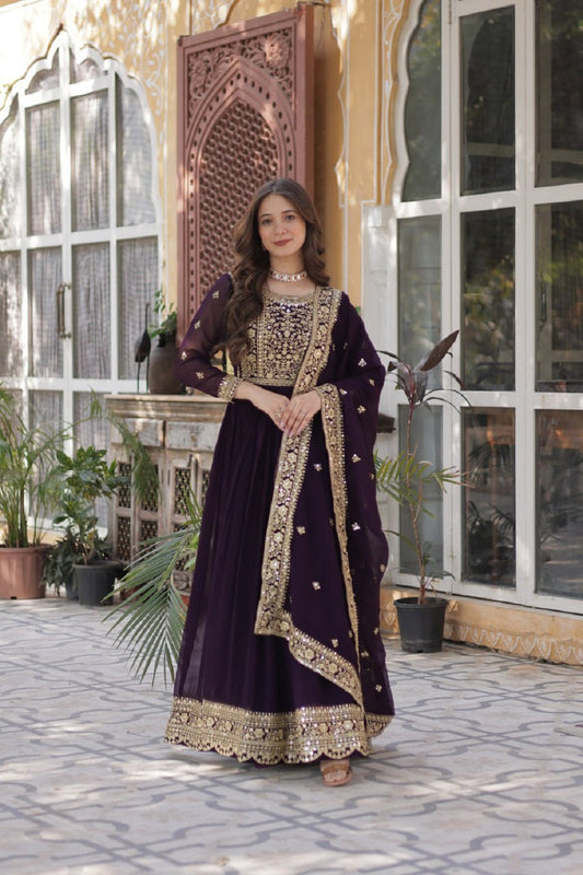Yash Enterprise Wine Georgette Party Wear Embroidery Suit Set  Grab2Buy Yash Enterprise Grab2Buy