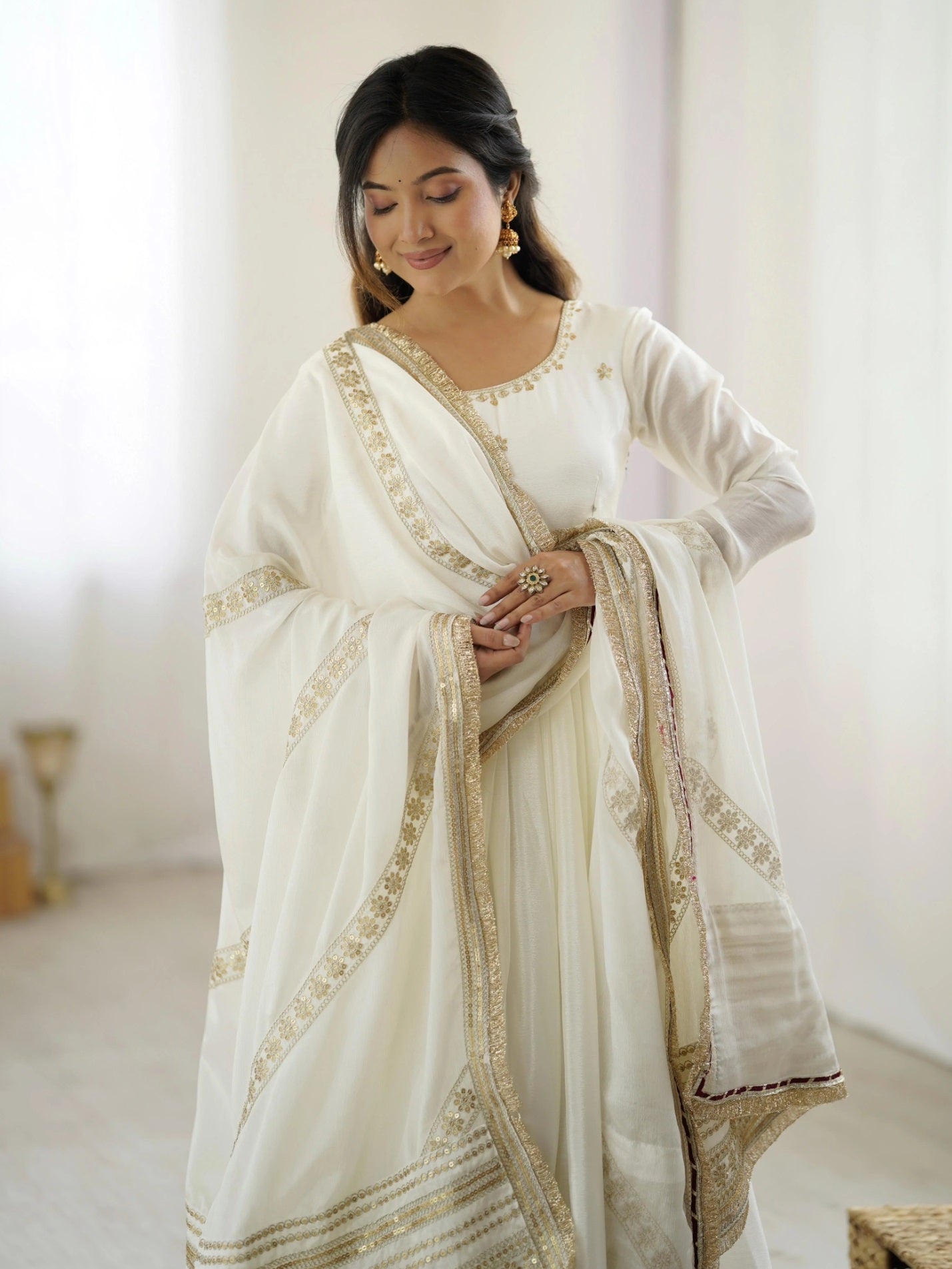 Yash Enterprise Off White Chinon Silk Party Wear Embroidery Suit Set  Grab2Buy Yash Enterprise Grab2Buy