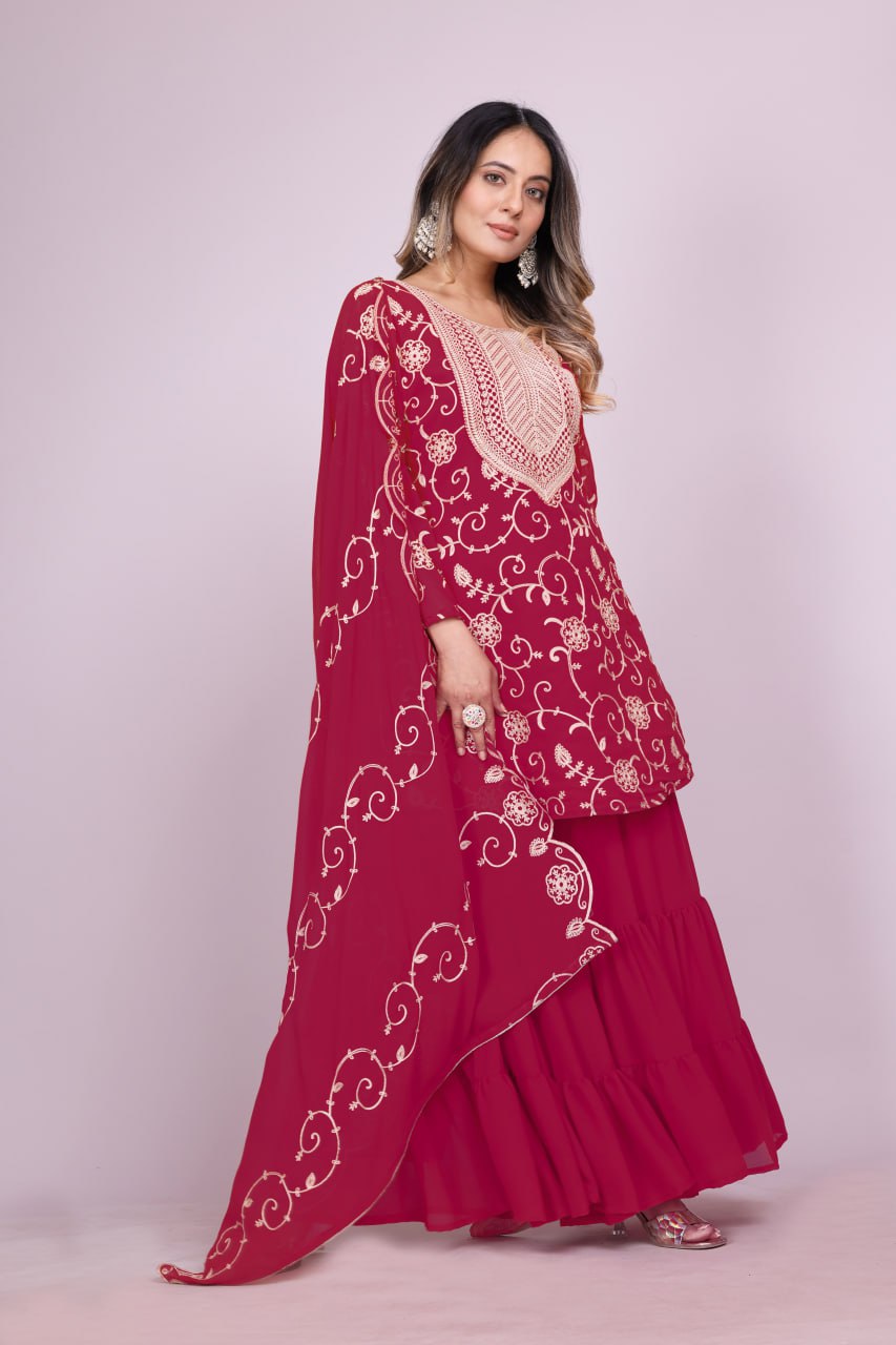 Yash Enterprise Maroon Chinon Silk Party Wear Embroidery Suit Set  Grab2Buy Yash Enterprise Grab2Buy