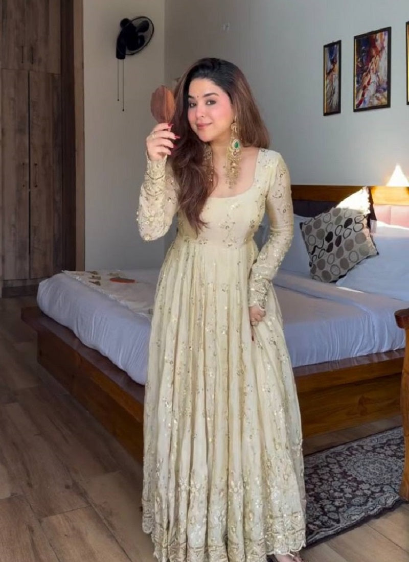 Yash Enterprise Cream Vichitra Silk Party Wear Embroidery Suit Set  Grab2Buy Yash Enterprise Grab2Buy