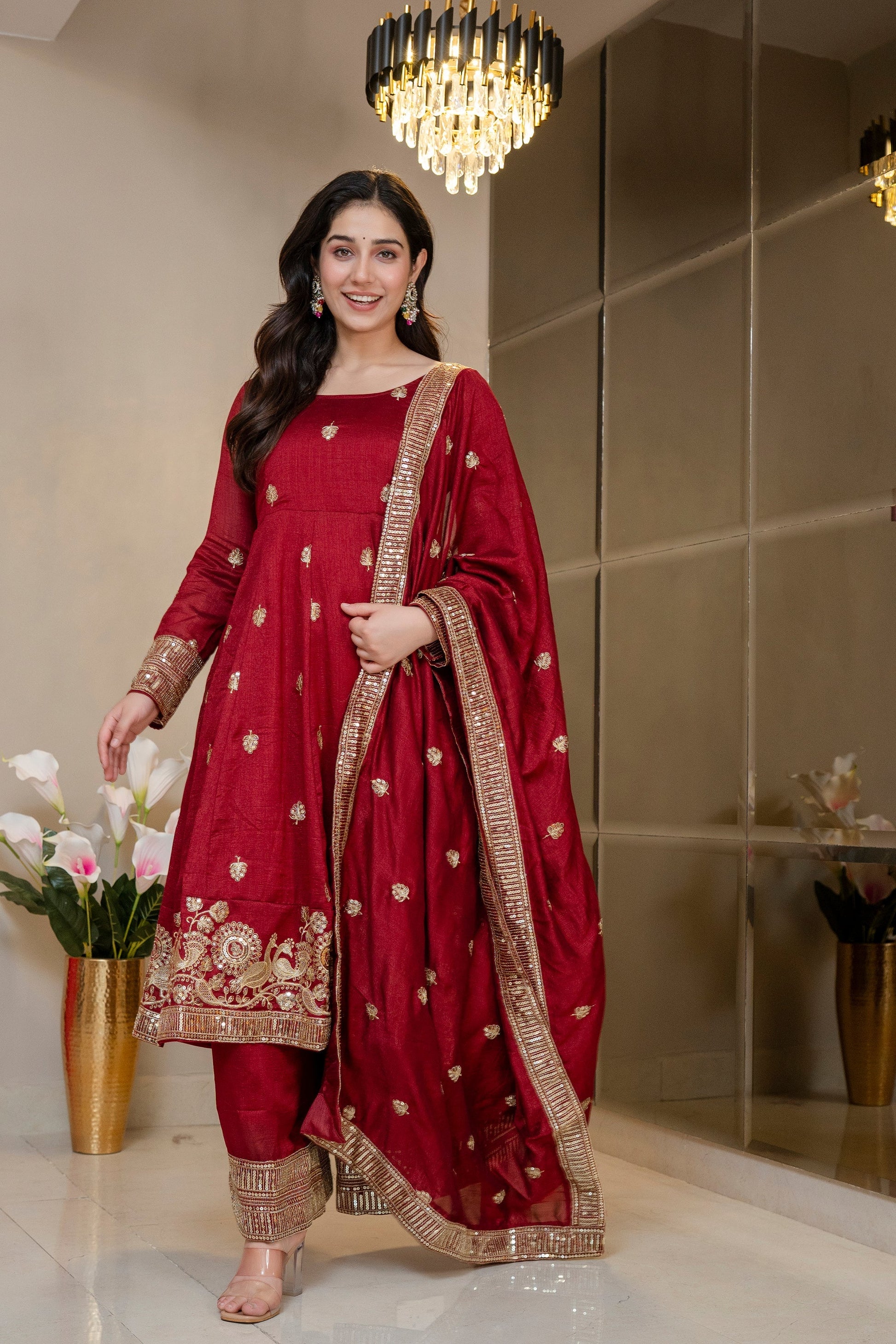 Yash Enterprise Maroon Simmar Silk Party Wear Embroidery Suit Set  Grab2Buy Yash Enterprise Grab2Buy