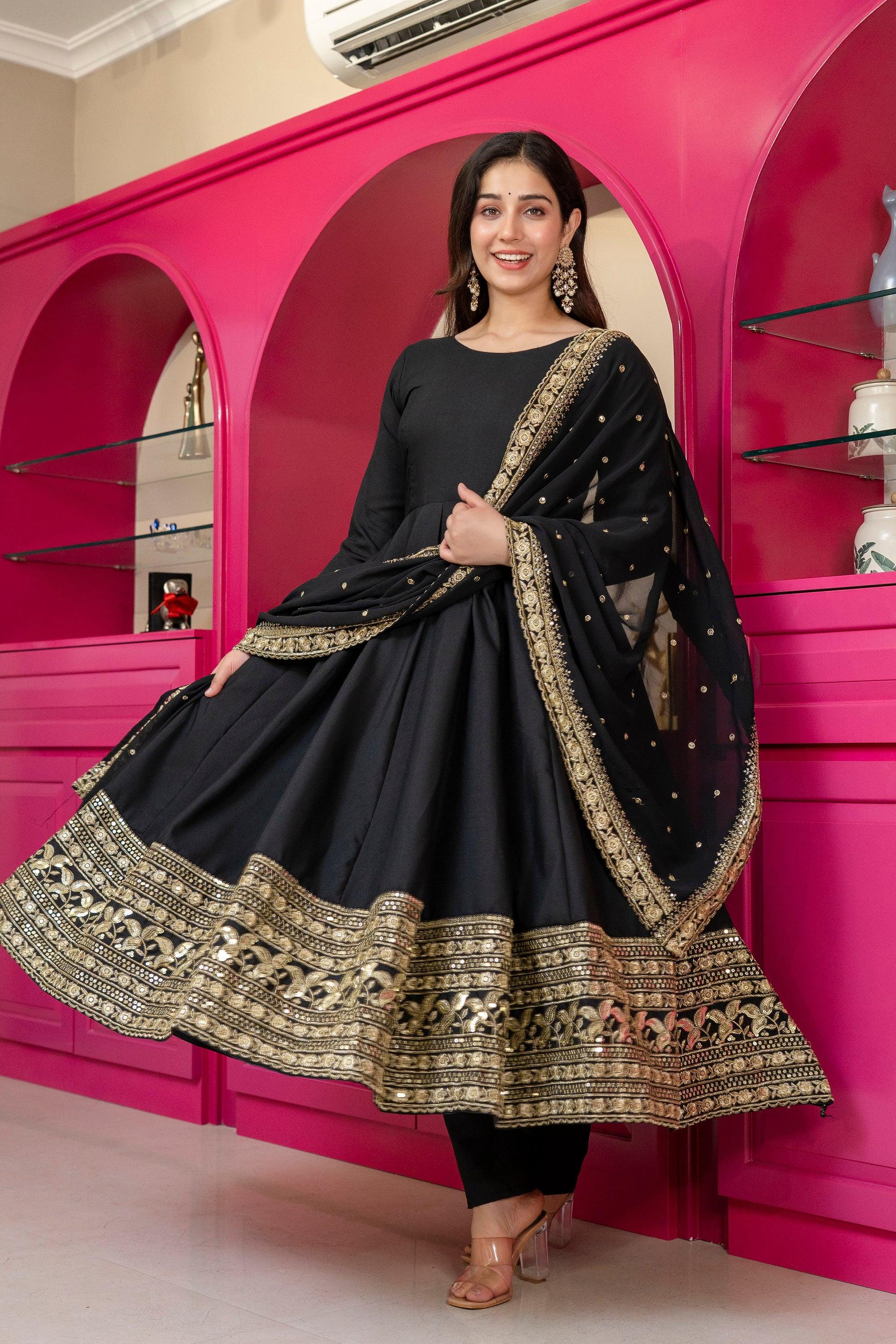 Yash Enterprise Black Rayon Party Wear Embroidery Suit Set  Grab2Buy Yash Enterprise Grab2Buy