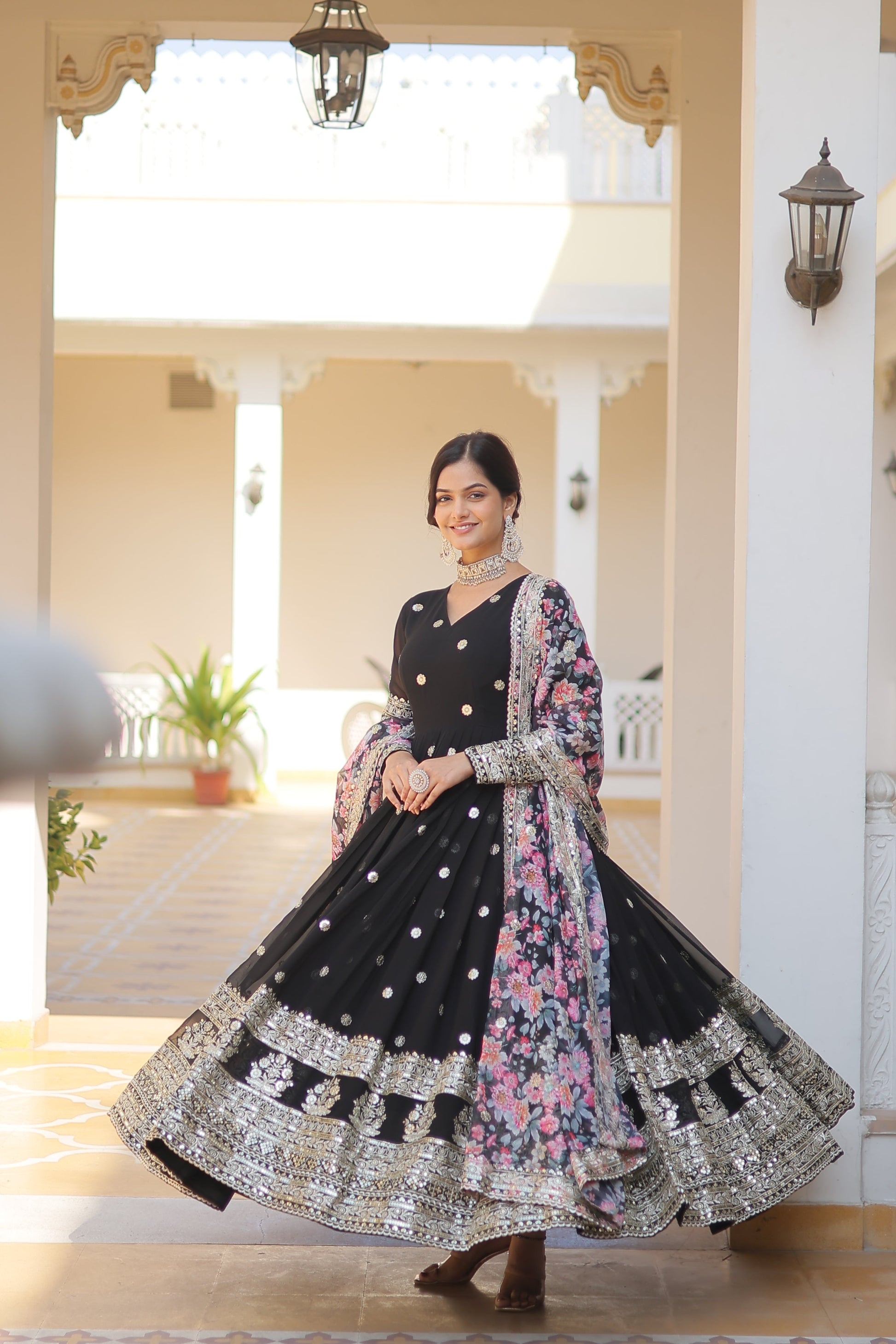 Yash Enterprise Black Georgette Embroidery Work Stiched Suit  Grab2Buy Yash Enterprise Grab2Buy