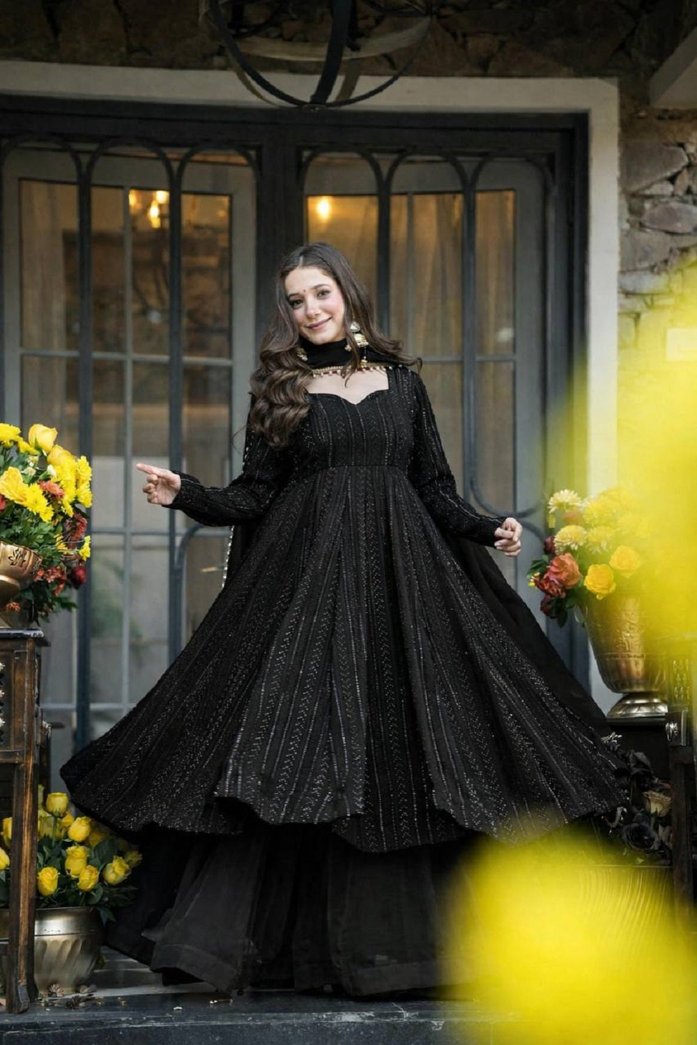 Yash Enterprise Black Faux Blooming Party Wear Embroidered Suit Set  Grab2Buy Yash Enterprise Grab2Buy