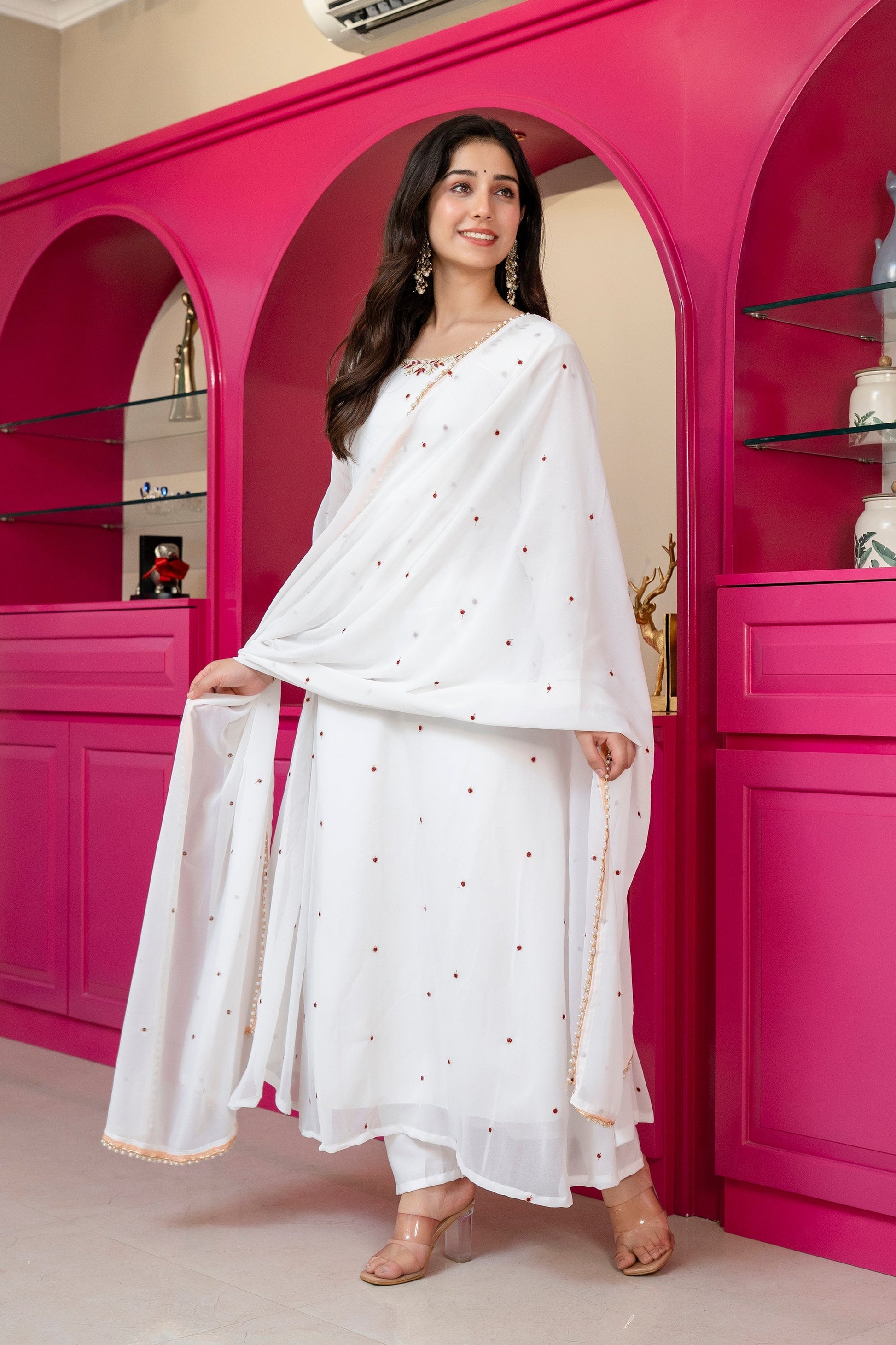 Yash Enterprise White Georgette Party Wear Embroidery Suit Set  Grab2Buy Yash Enterprise Grab2Buy