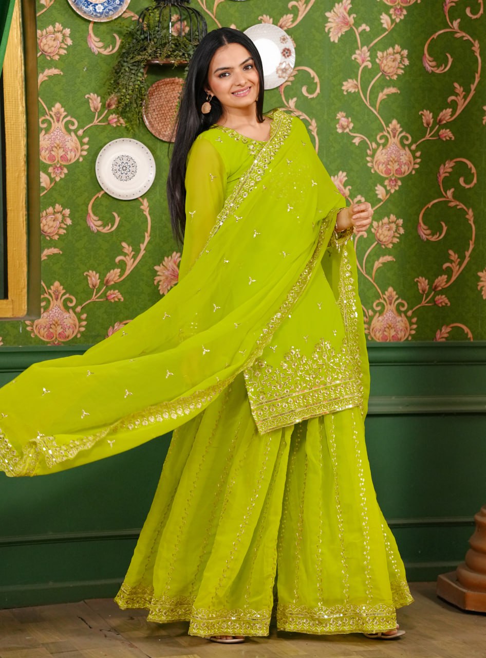 Yash Enterprise Green Georgette Party Wear Embroidery Party Wear Suit Set  Grab2Buy Yash Enterprise Grab2Buy