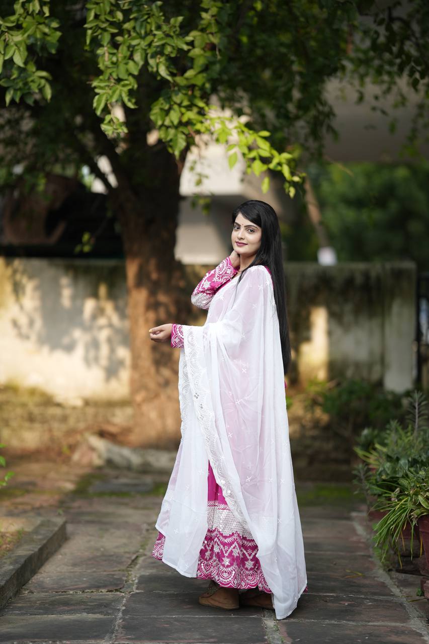 Yash Enterprise Pink Faux Georgette Embroidery Work Party Wear Suit Set  Grab2Buy Yash Enterprise Grab2Buy