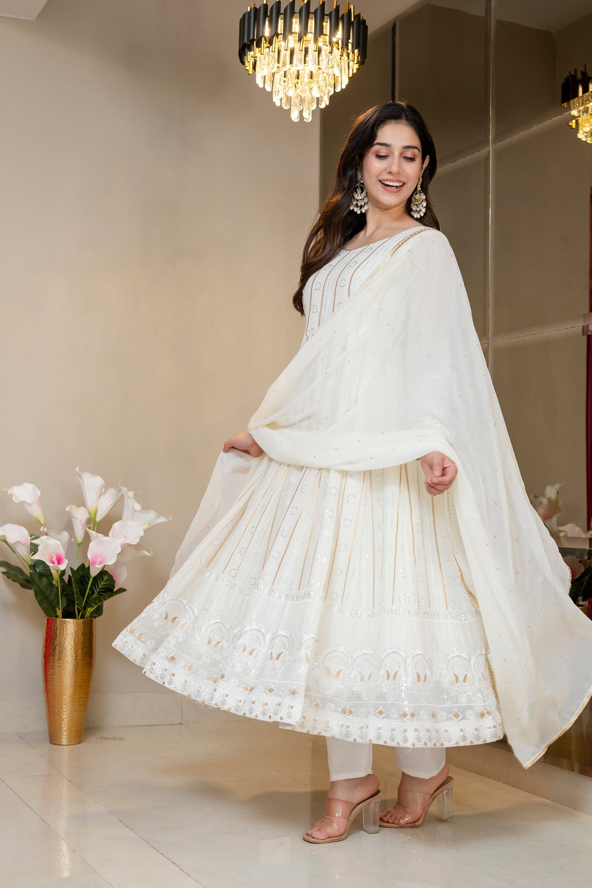 Yash Enterprise Off White Faux Blooming Party Wear Embroidery Suit Set  Grab2Buy Yash Enterprise Grab2Buy