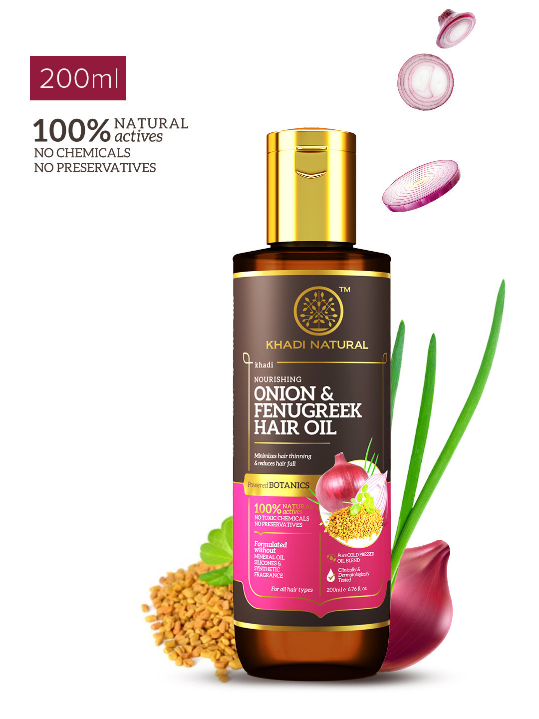 Khadi Natural Onion & Fenugreek Hair Oil - Mineral Oil, Silicones, Synthetic Fragrance Free - 200ml 