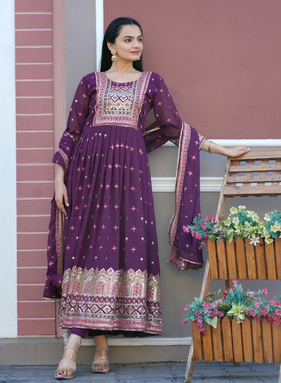Yash Enterprise Wine Georgette Party Wear Embroidery Party Wear Suit Set  Grab2Buy Yash Enterprise Grab2Buy