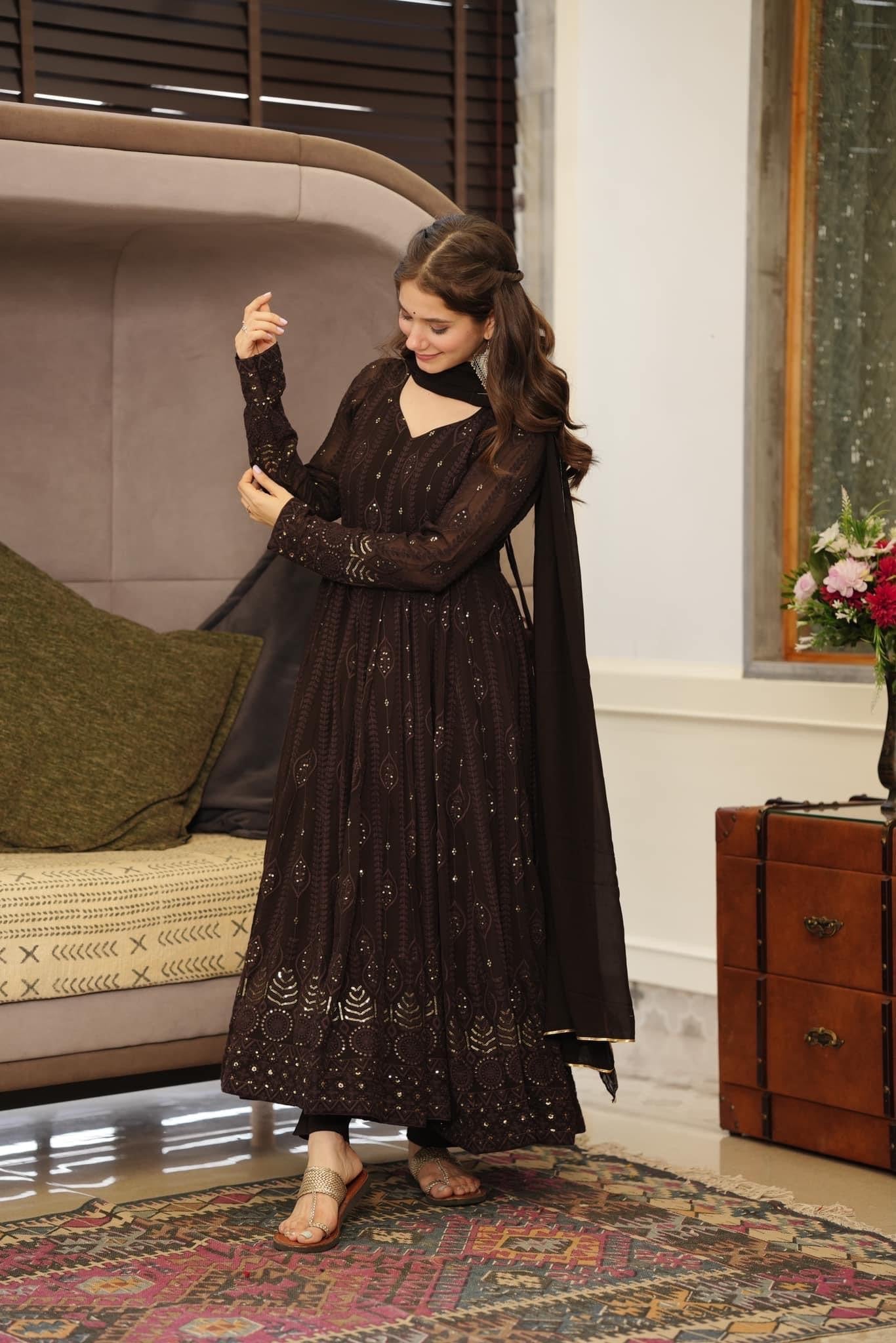 Yash Enterprise Black Embroidered Georgette Suit Set  Grab2Buy Yash Enterprise Grab2Buy