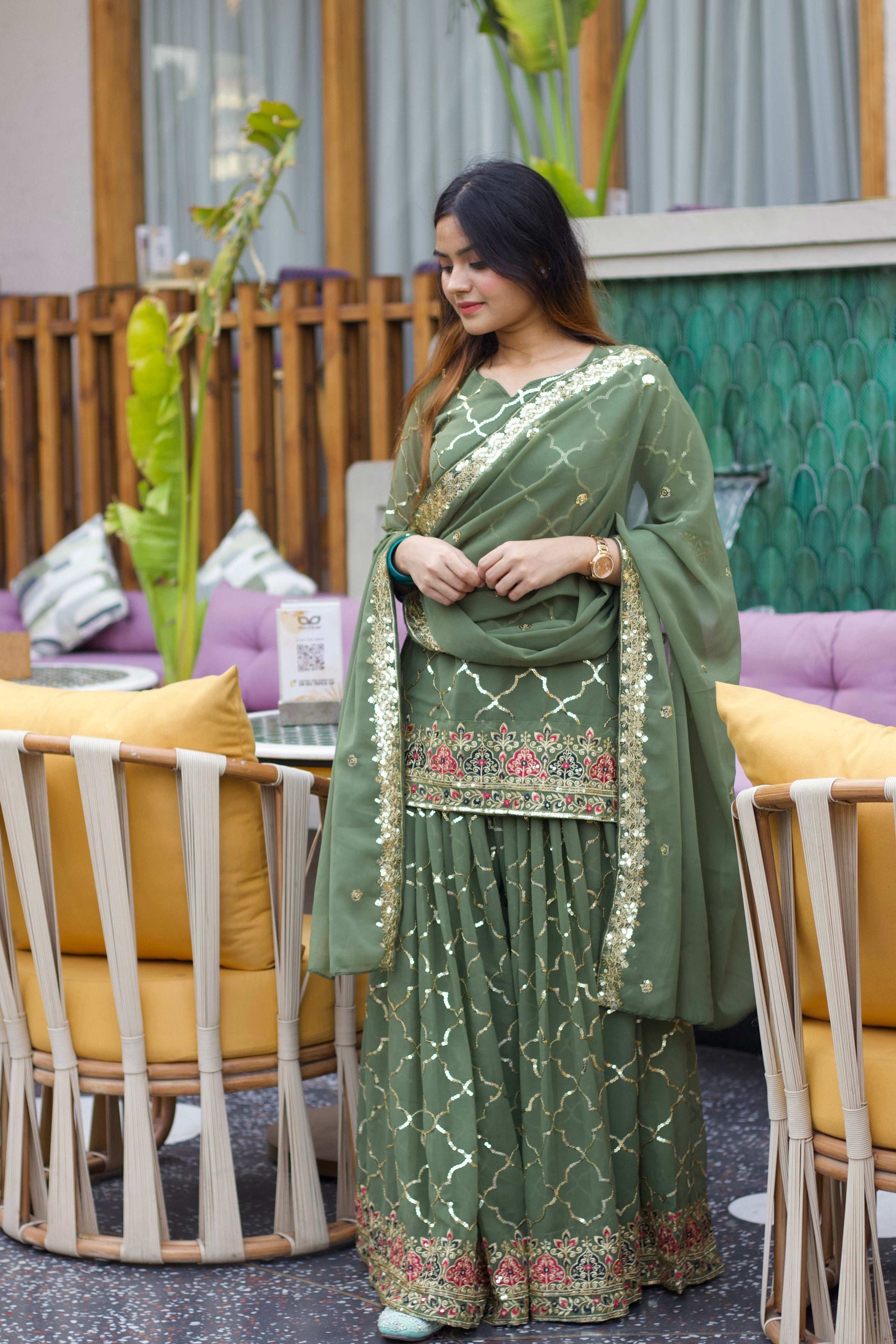 Yash Enterprise Green Georgette Embroidery Party Wear Suit Set  Grab2Buy Yash Enterprise Grab2Buy